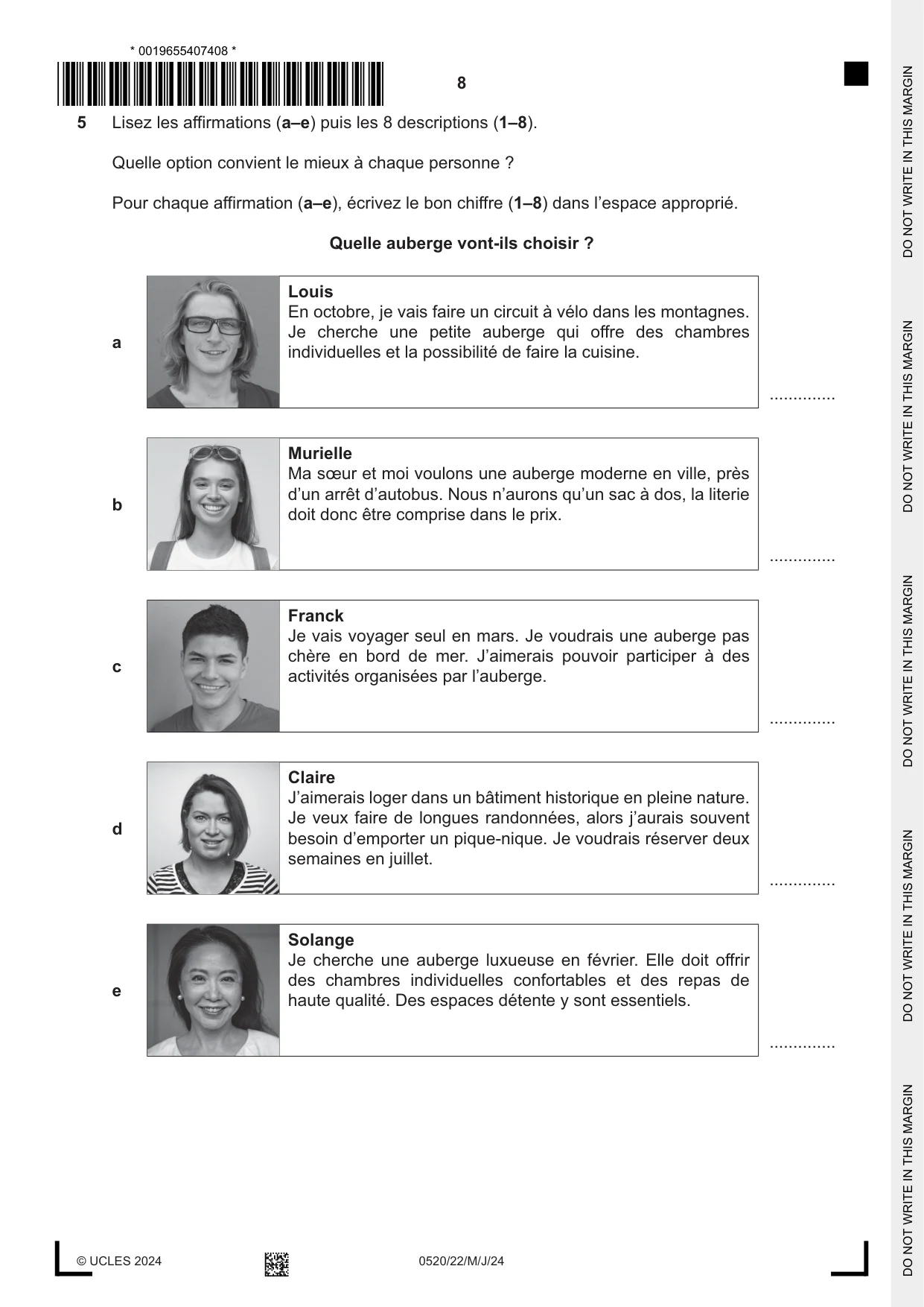 Cambridge IGCSE French - Foreign Language 0520 2024 May/June Paper 2 · Variant 2 question paper, page 8 of 12