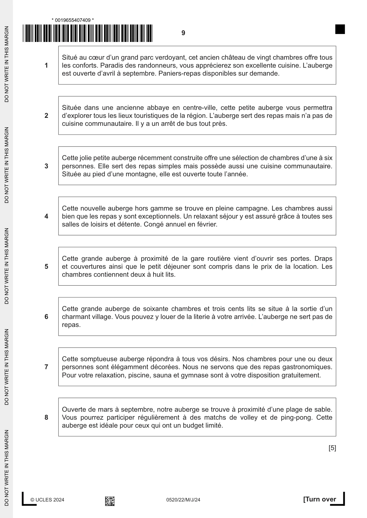 Cambridge IGCSE French - Foreign Language 0520 2024 May/June Paper 2 · Variant 2 question paper, page 9 of 12