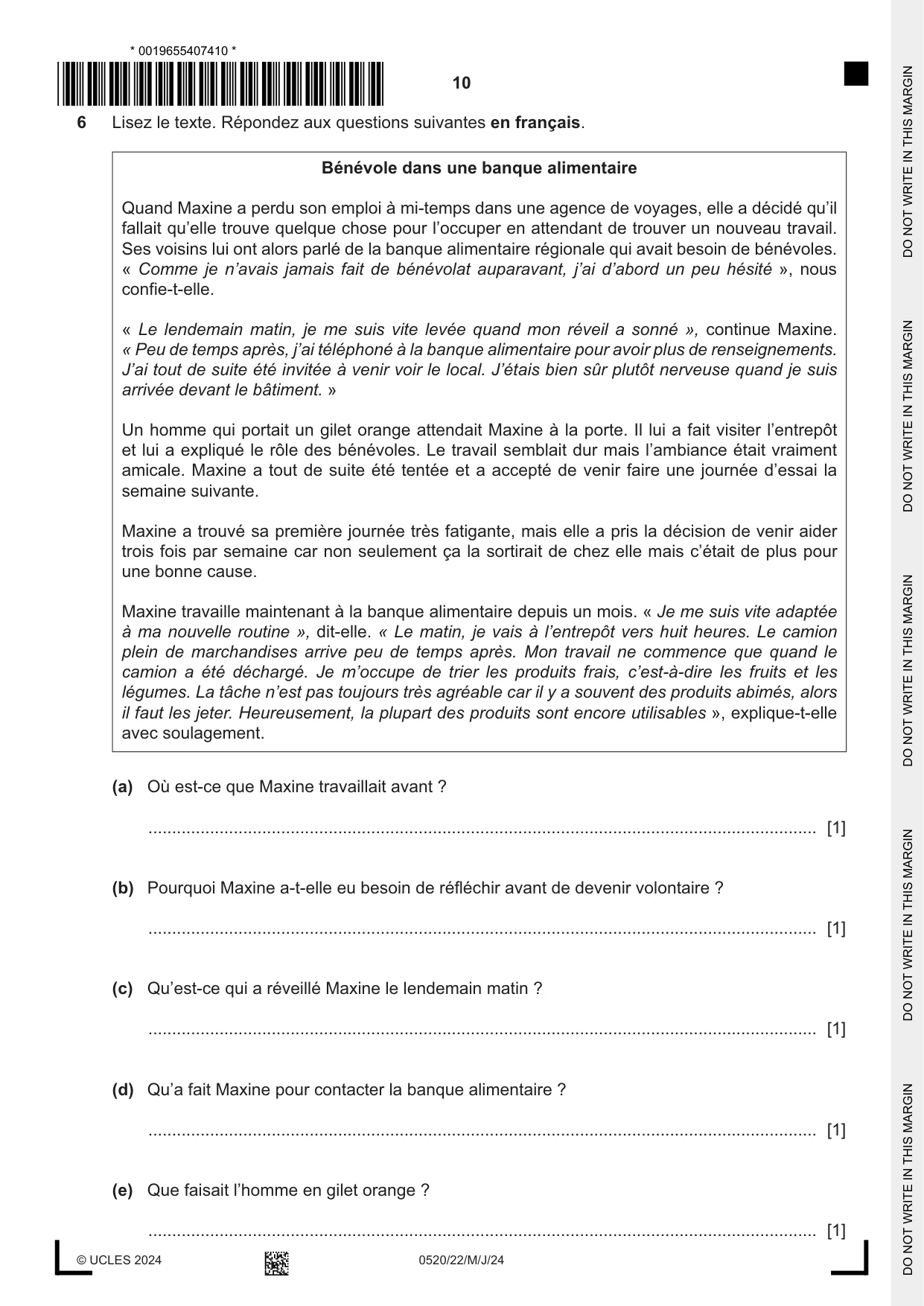 Cambridge IGCSE French - Foreign Language 0520 2024 May/June Paper 2 · Variant 2 question paper, page 10 of 12
