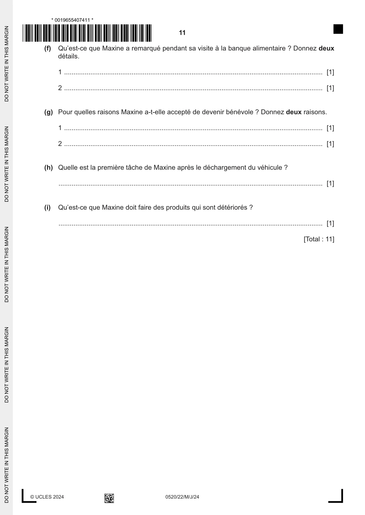 Cambridge IGCSE French - Foreign Language 0520 2024 May/June Paper 2 · Variant 2 question paper, page 11 of 12