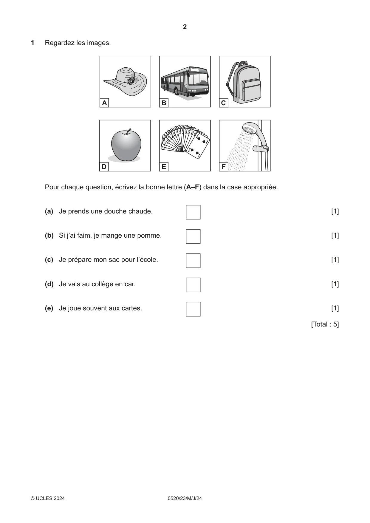 Cambridge IGCSE French - Foreign Language 0520 2024 May/June Paper 2 · Variant 3 question paper, page 2 of 12