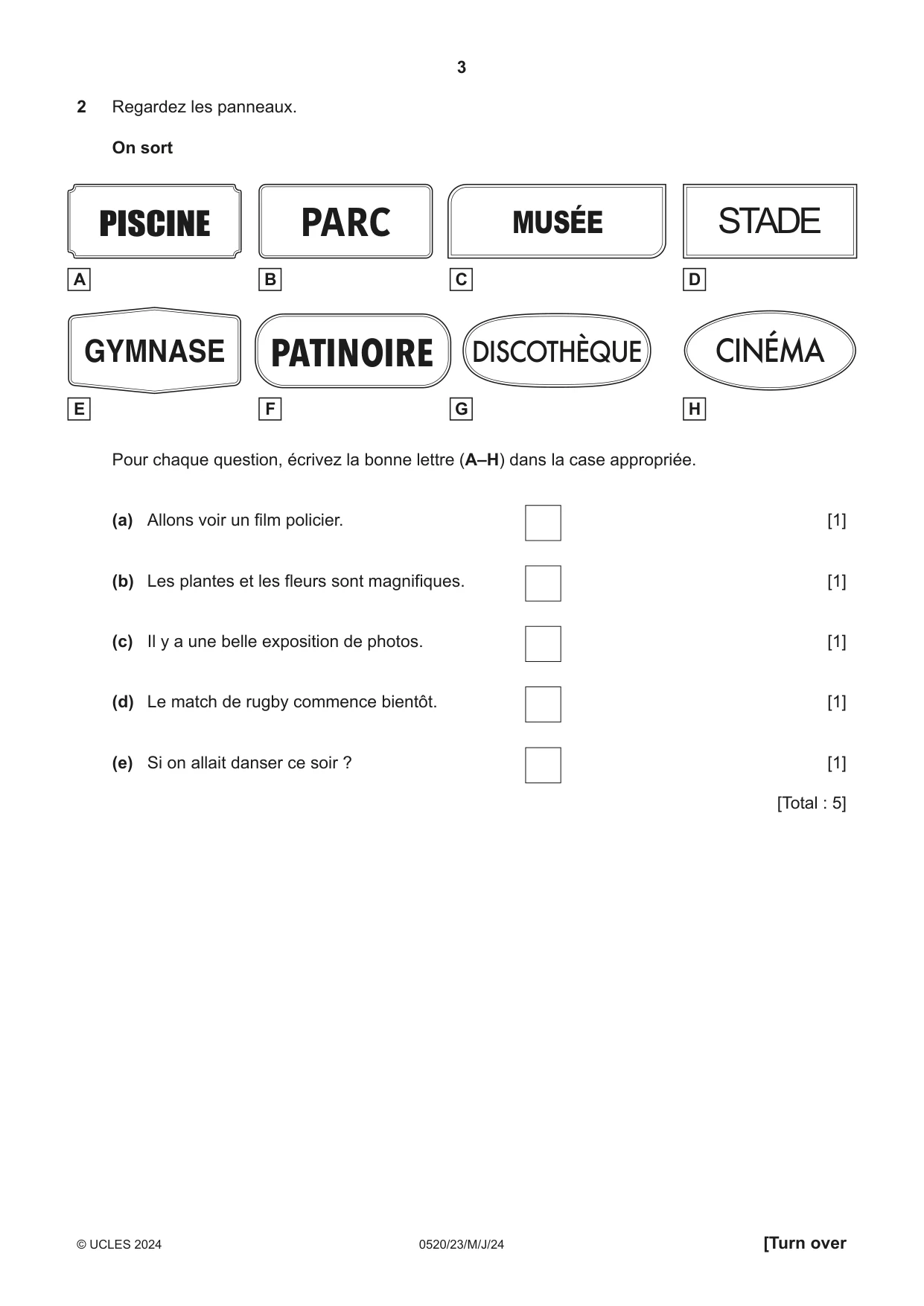Cambridge IGCSE French - Foreign Language 0520 2024 May/June Paper 2 · Variant 3 question paper, page 3 of 12