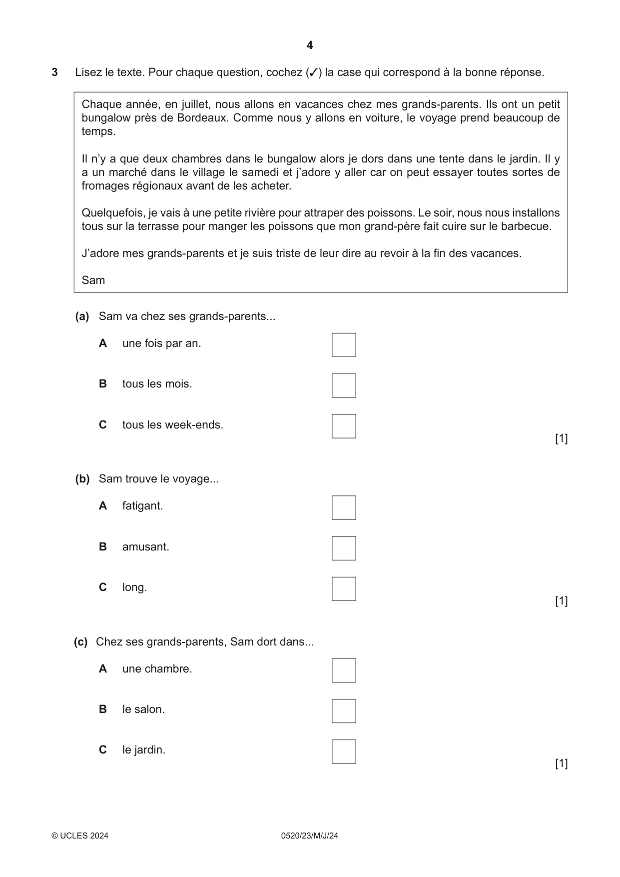 Cambridge IGCSE French - Foreign Language 0520 2024 May/June Paper 2 · Variant 3 question paper, page 4 of 12