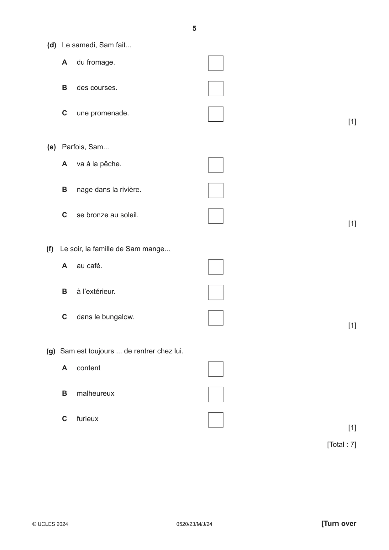 Cambridge IGCSE French - Foreign Language 0520 2024 May/June Paper 2 · Variant 3 question paper, page 5 of 12