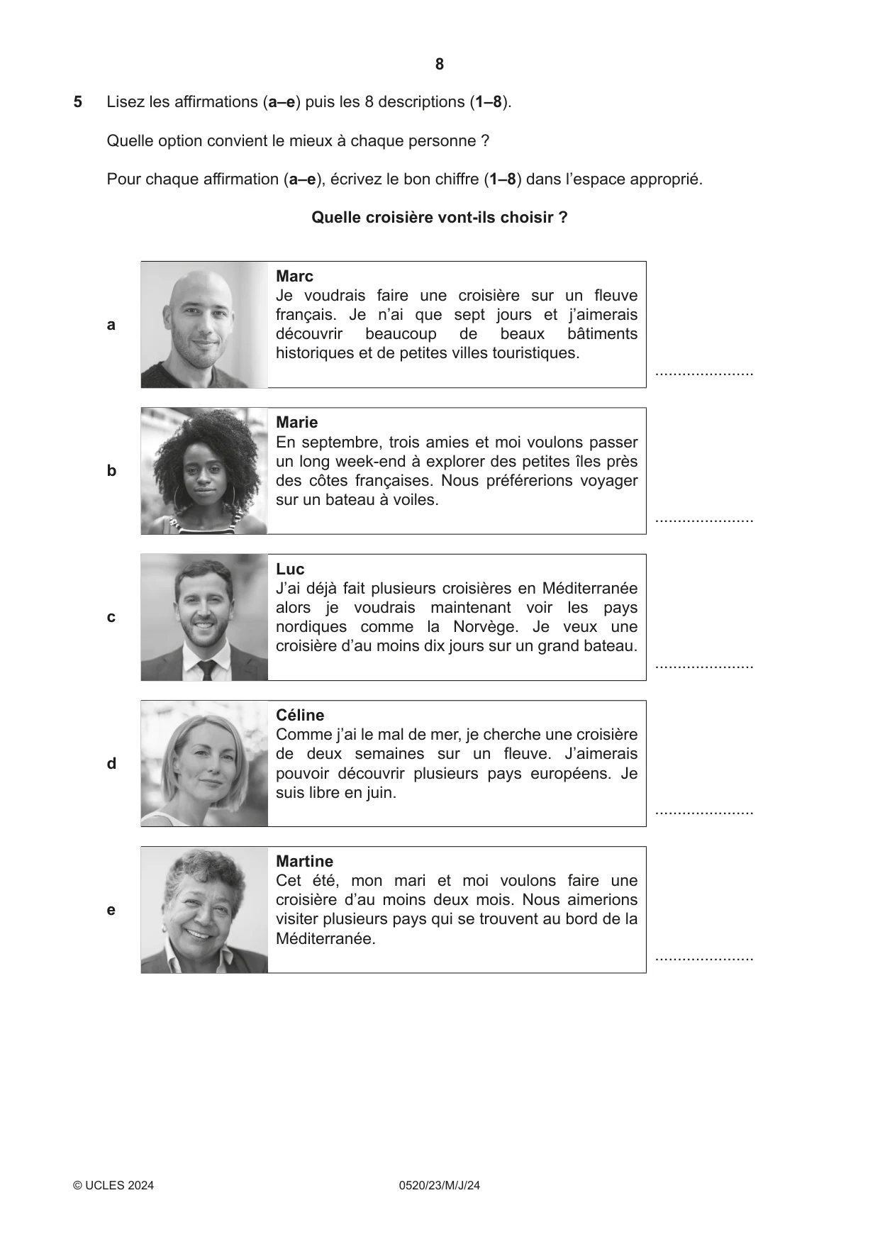 Cambridge IGCSE French - Foreign Language 0520 2024 May/June Paper 2 · Variant 3 question paper, page 8 of 12