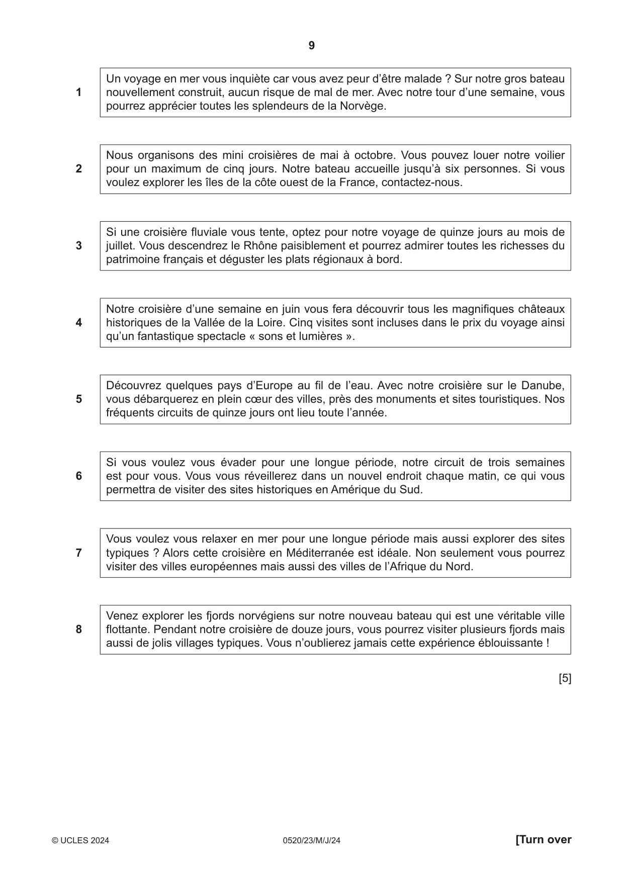 Cambridge IGCSE French - Foreign Language 0520 2024 May/June Paper 2 · Variant 3 question paper, page 9 of 12