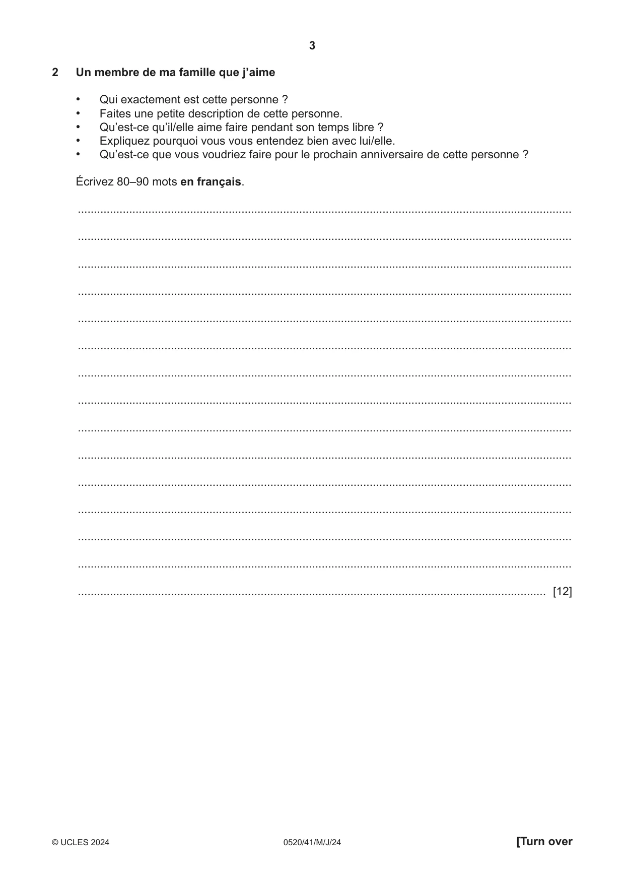 Cambridge IGCSE French - Foreign Language 0520 2024 May/June Paper 4 · Variant 1 question paper, page 3 of 8