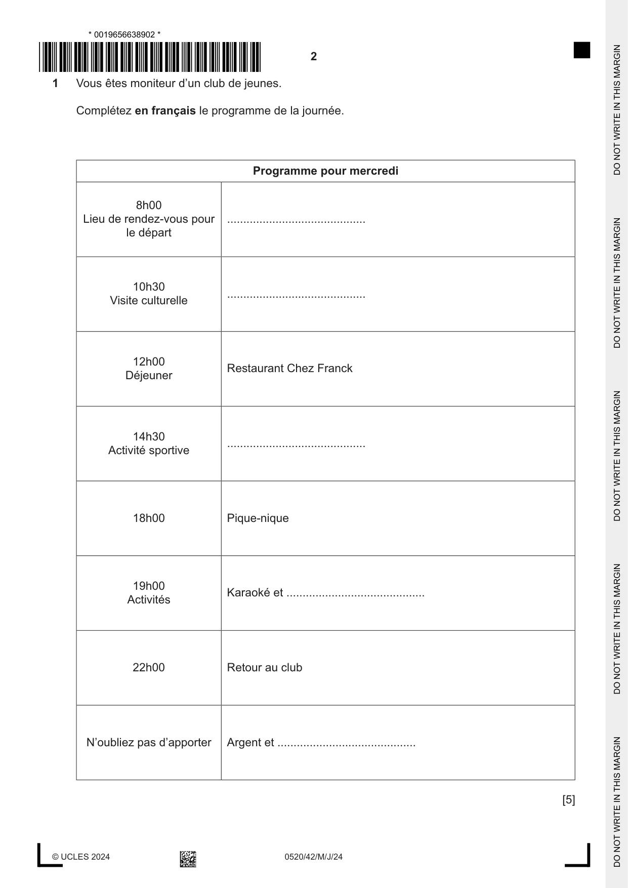 Cambridge IGCSE French - Foreign Language 0520 2024 May/June Paper 4 · Variant 2 question paper, page 2 of 8