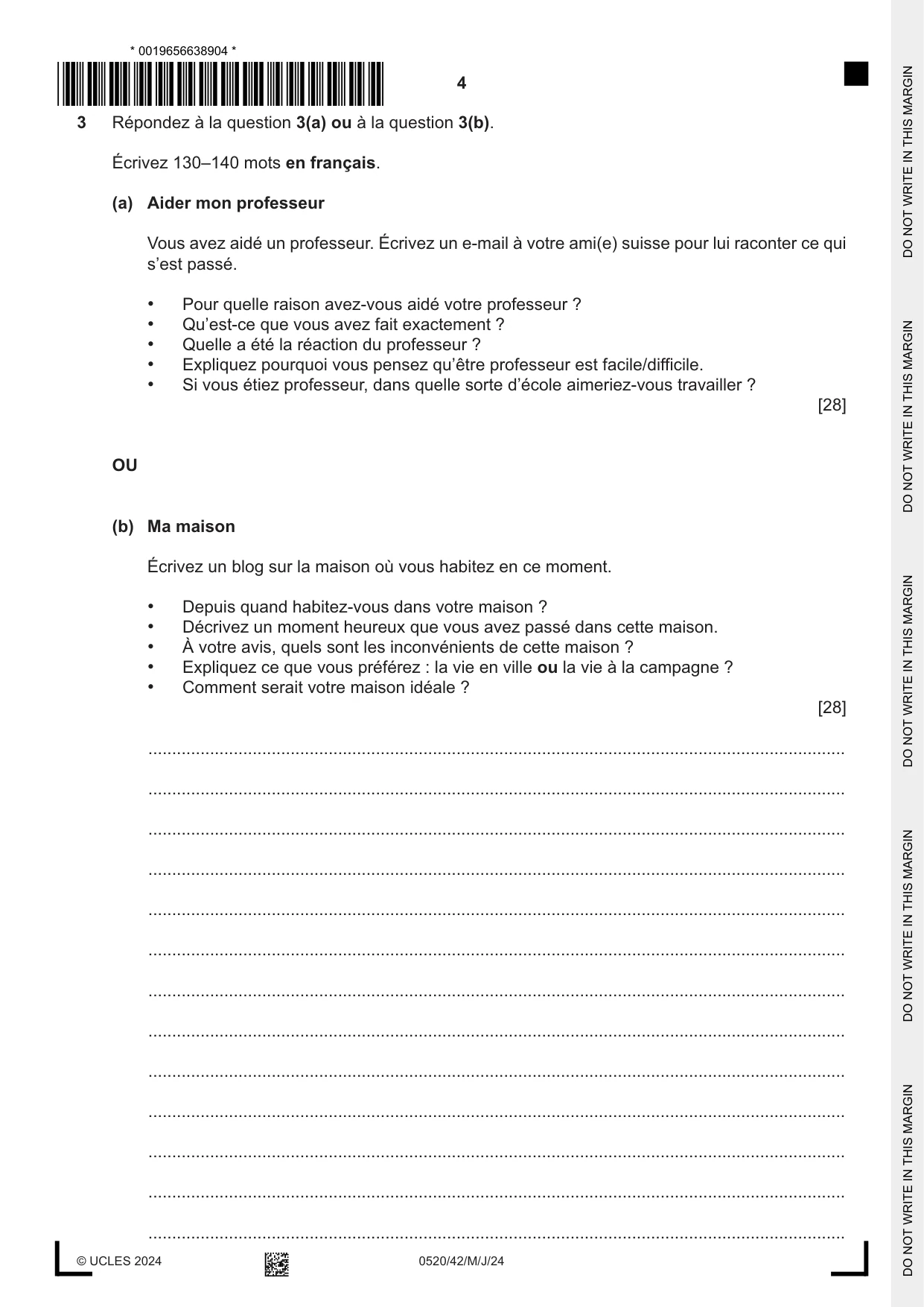 Cambridge IGCSE French - Foreign Language 0520 2024 May/June Paper 4 · Variant 2 question paper, page 4 of 8