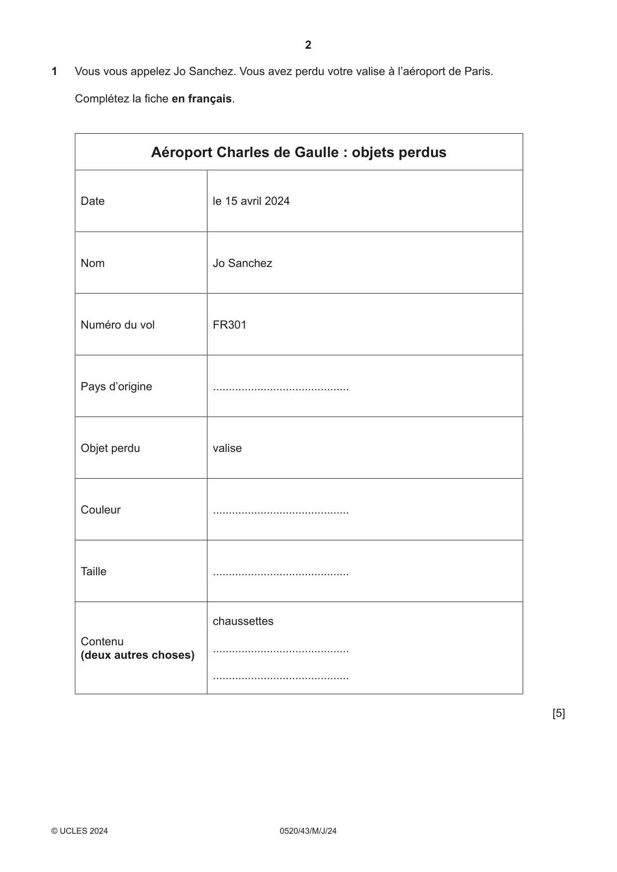 Cambridge IGCSE French - Foreign Language 0520 2024 May/June Paper 4 · Variant 3 question paper, page 2 of 8