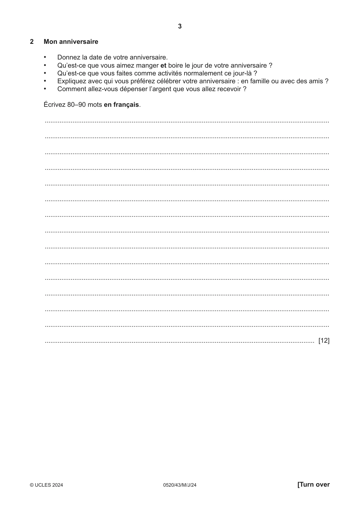 Cambridge IGCSE French - Foreign Language 0520 2024 May/June Paper 4 · Variant 3 question paper, page 3 of 8