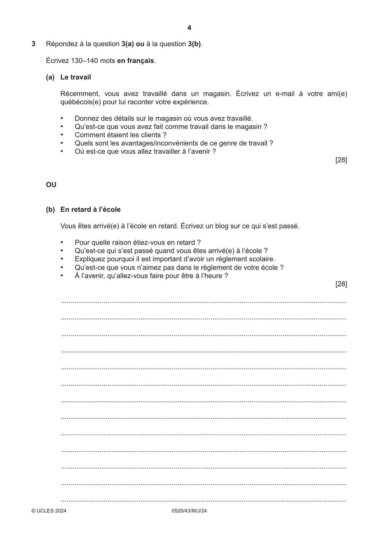 Cambridge IGCSE French - Foreign Language 0520 2024 May/June Paper 4 · Variant 3 question paper, page 4 of 8