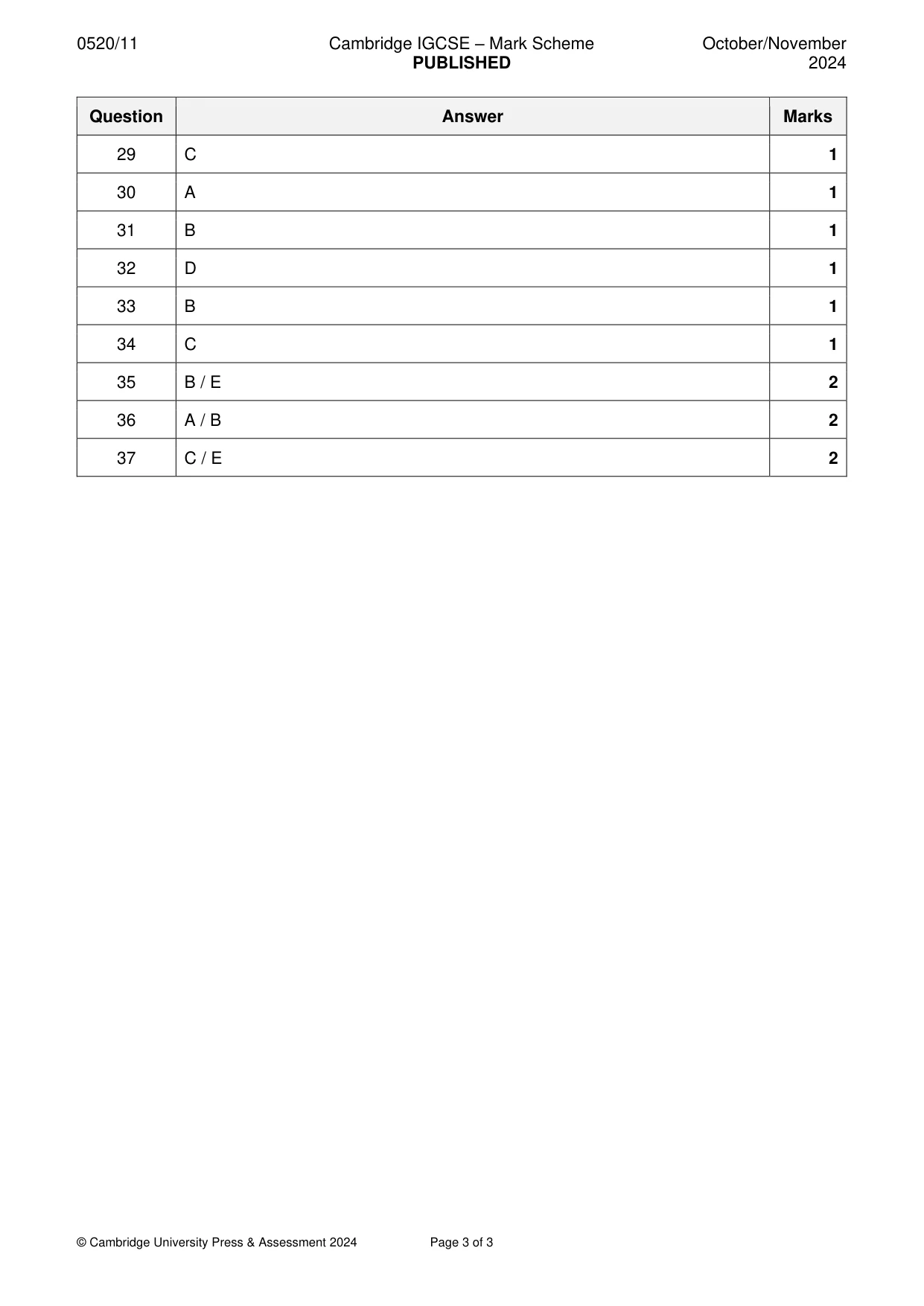 Mark scheme, page 3 of 3