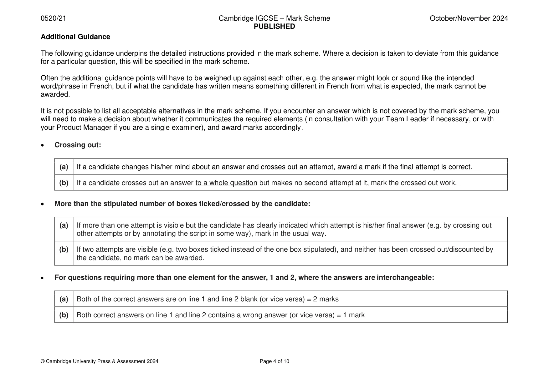 Mark scheme, page 4 of 10