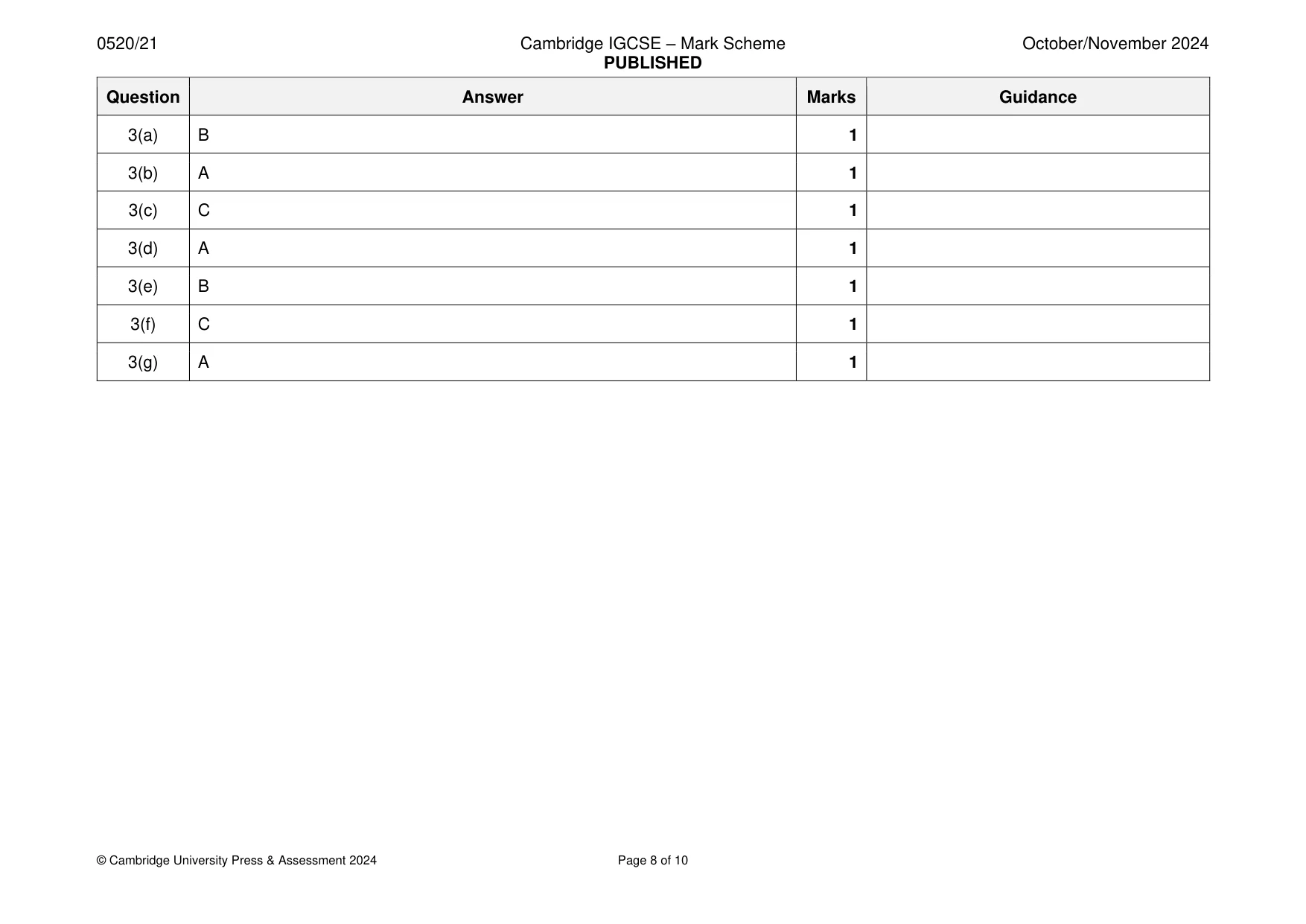 Mark scheme, page 8 of 10