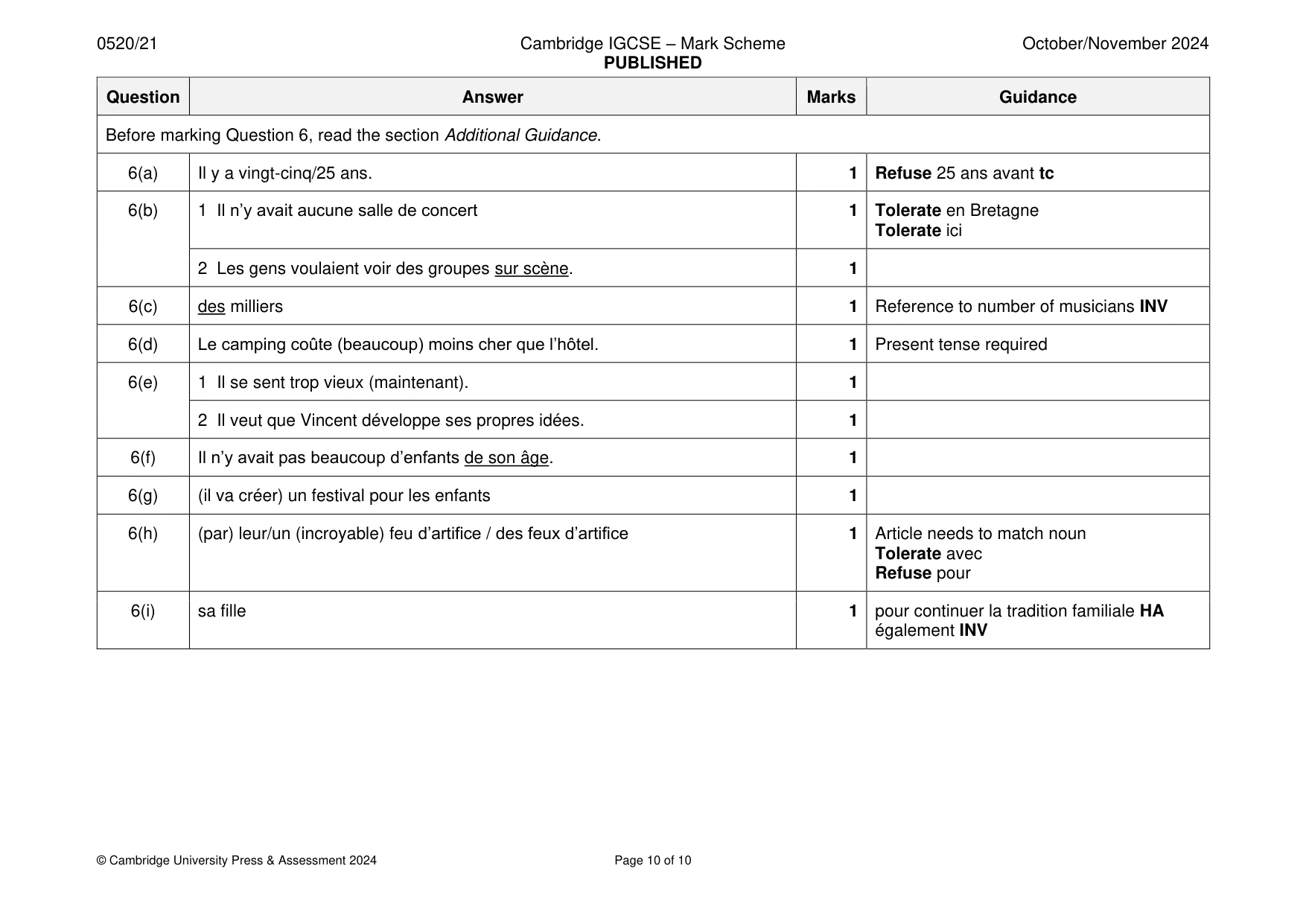 Mark scheme, page 10 of 10