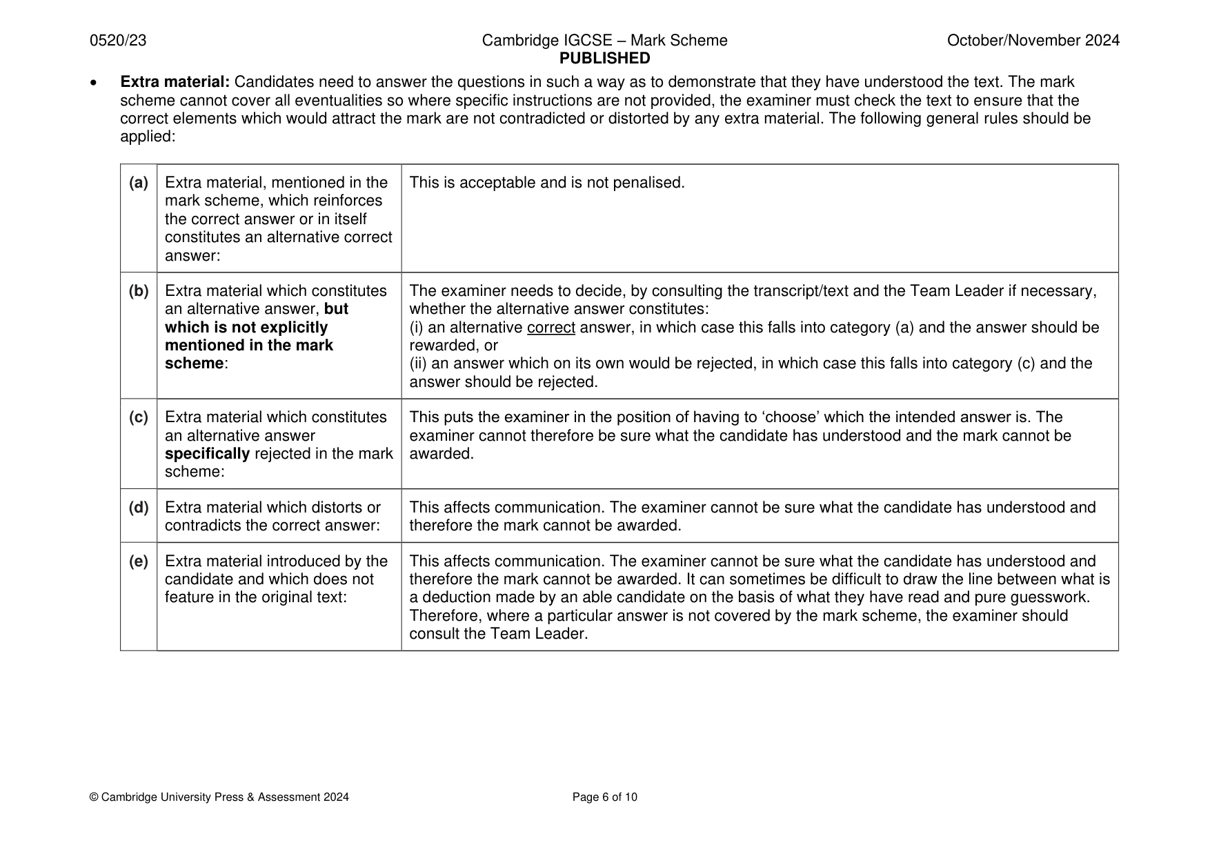 Mark scheme, page 6 of 10