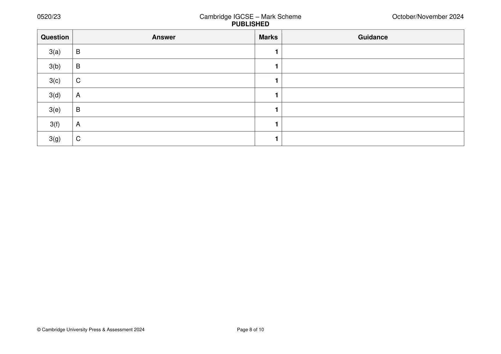 Mark scheme, page 8 of 10