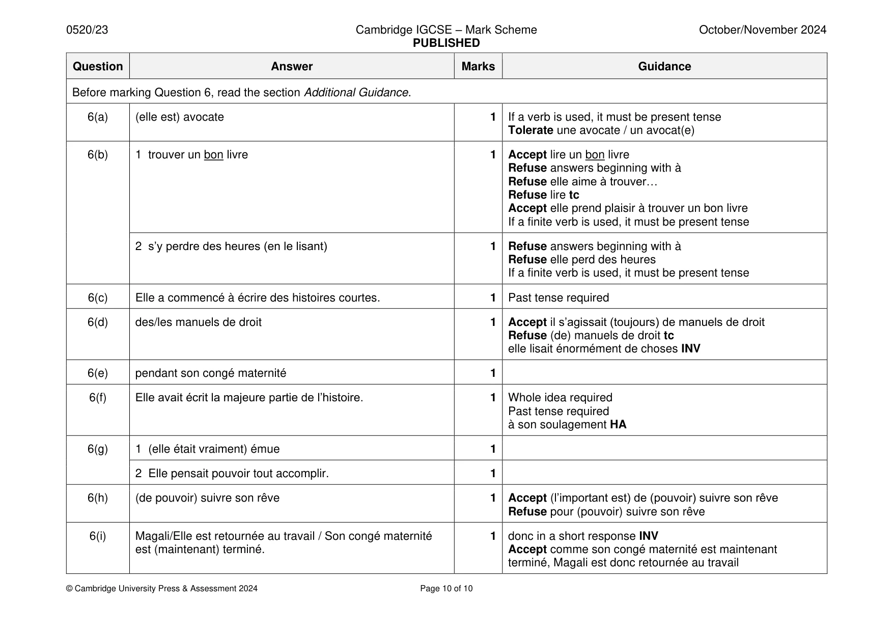 Mark scheme, page 10 of 10