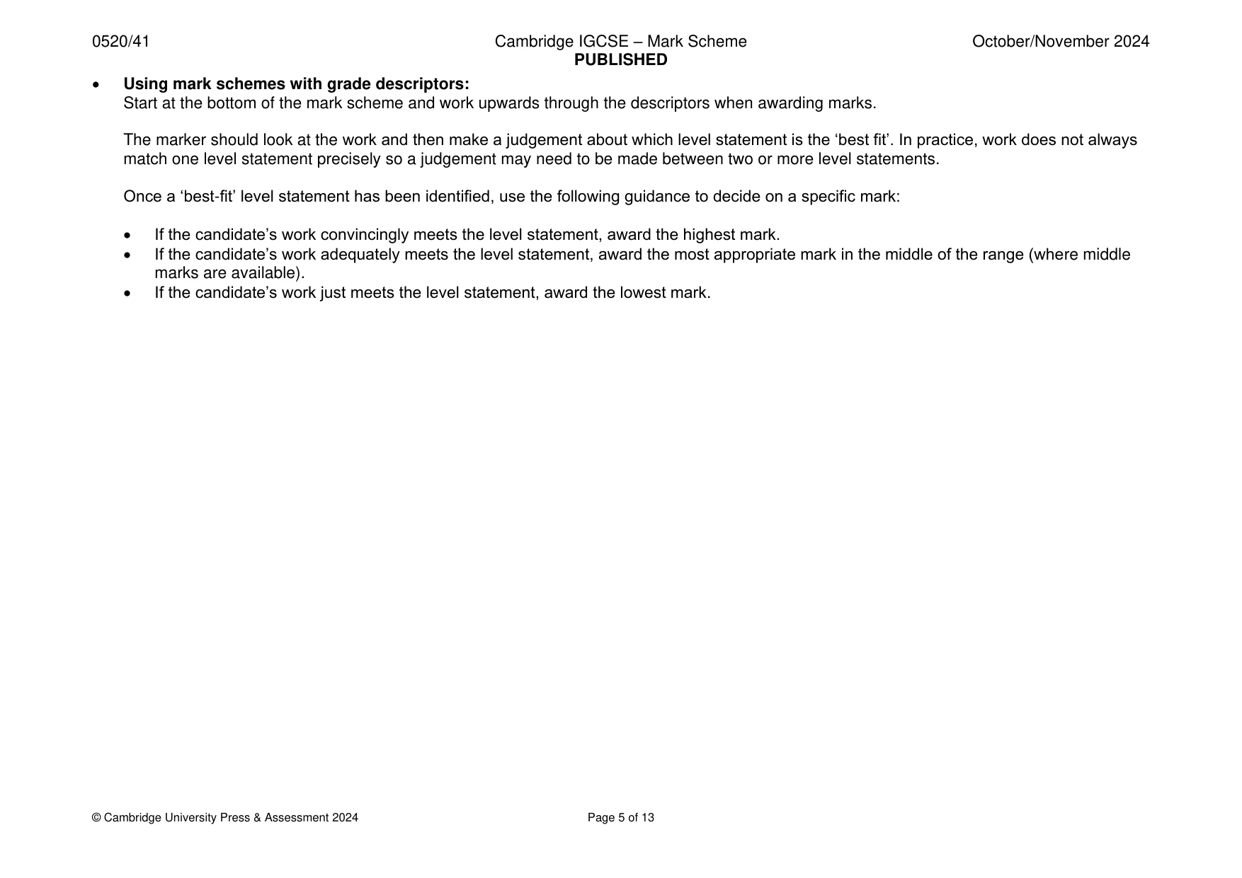 Mark scheme, page 5 of 13