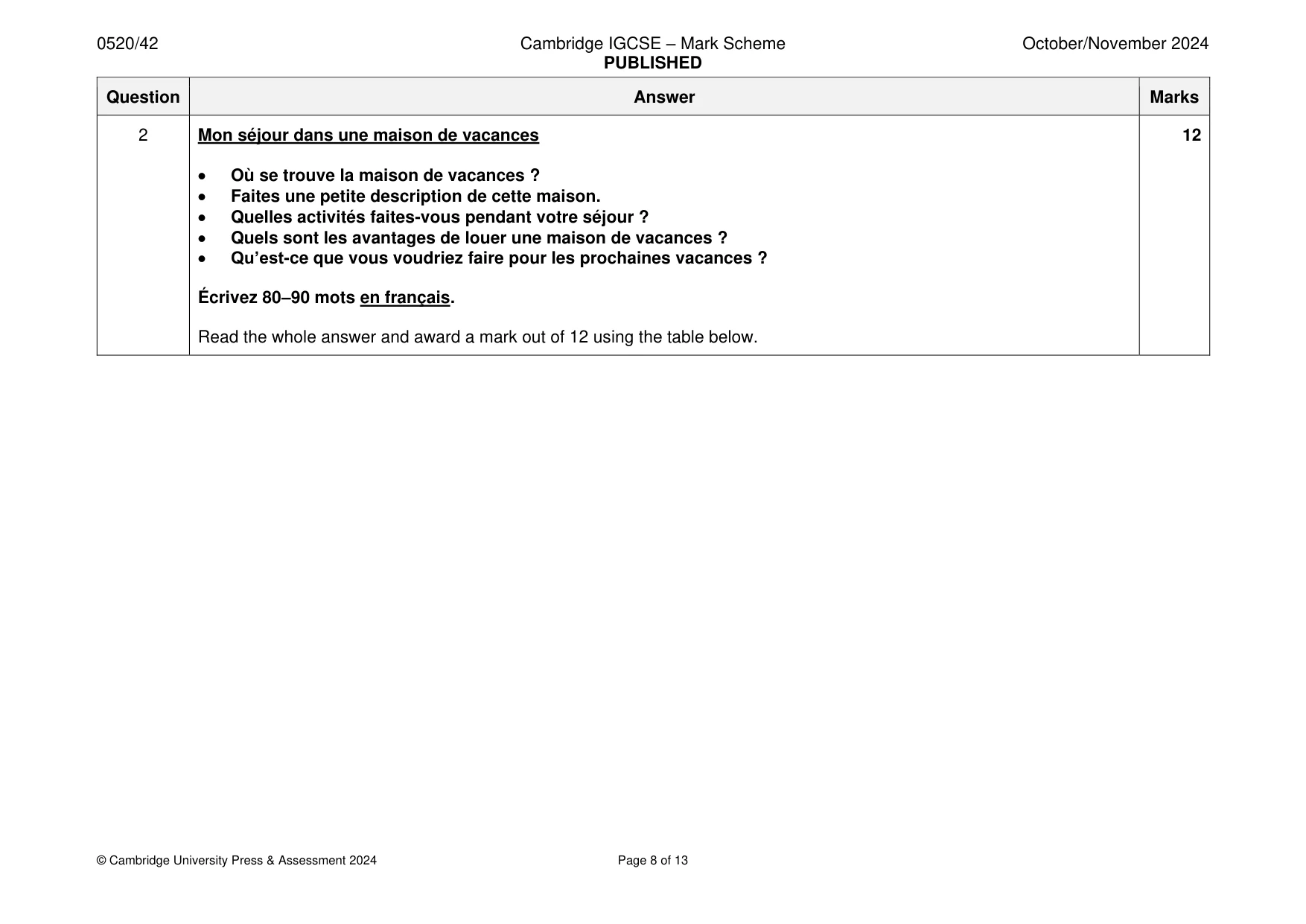 Mark scheme, page 8 of 13