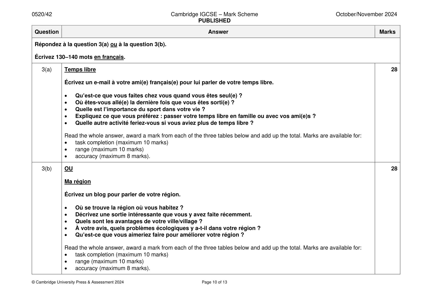 Mark scheme, page 10 of 13
