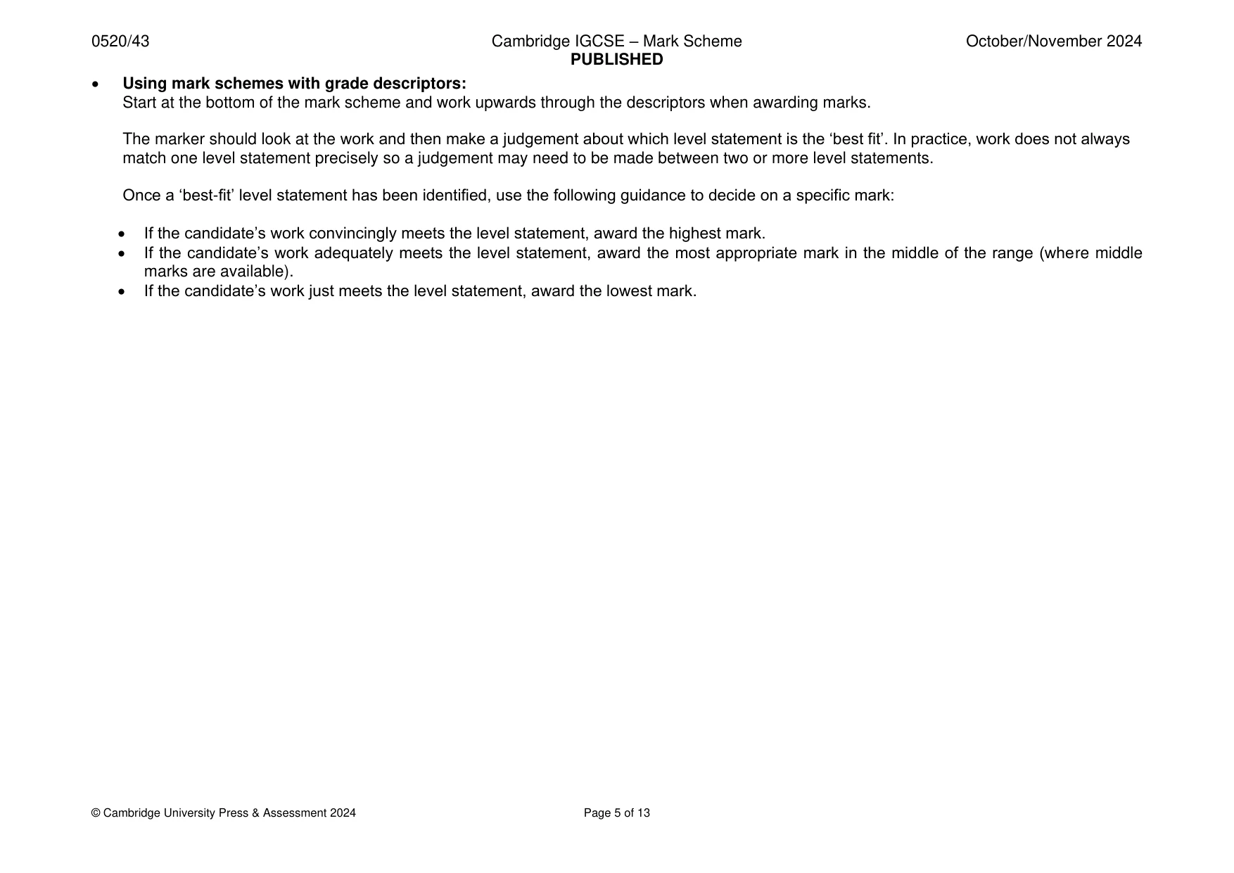 Mark scheme, page 5 of 13