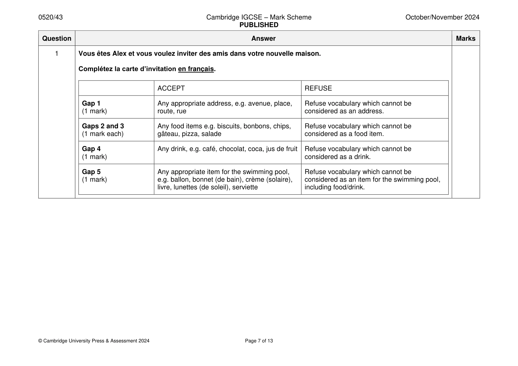Mark scheme, page 7 of 13