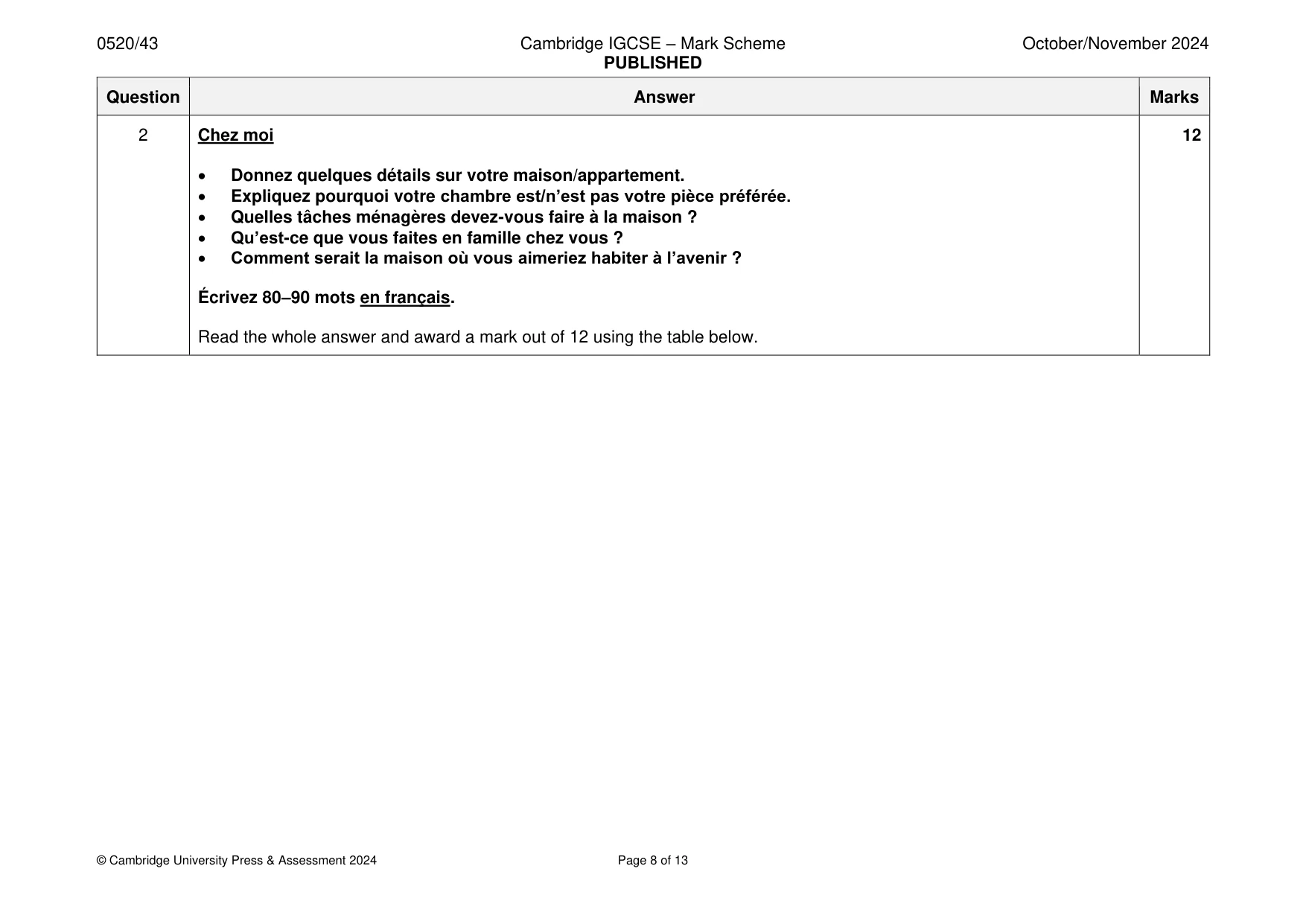 Mark scheme, page 8 of 13
