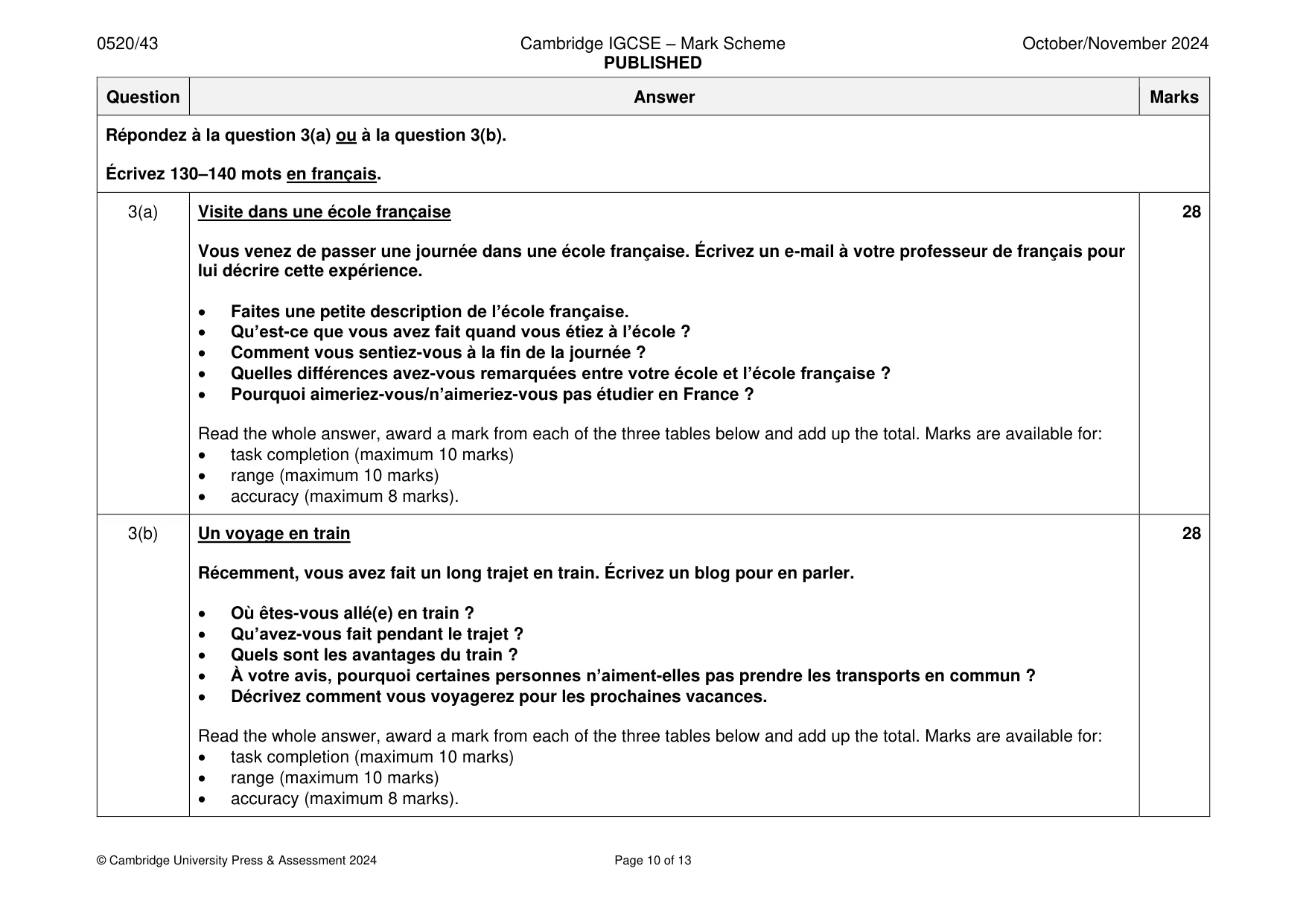 Mark scheme, page 10 of 13