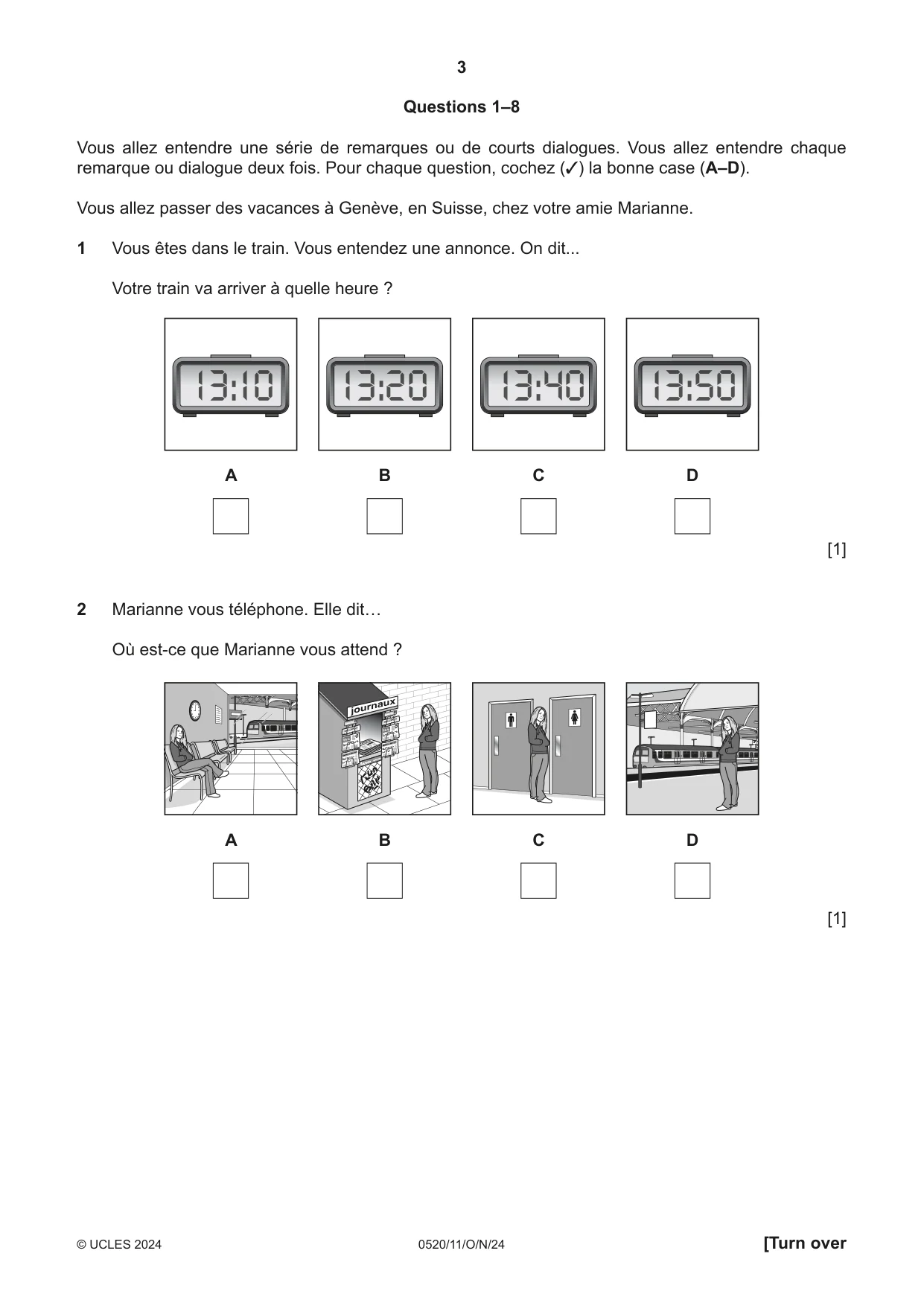 Cambridge IGCSE French - Foreign Language 0520 2024 Oct/Nov Paper 1 · Variant 1 question paper, page 3 of 16