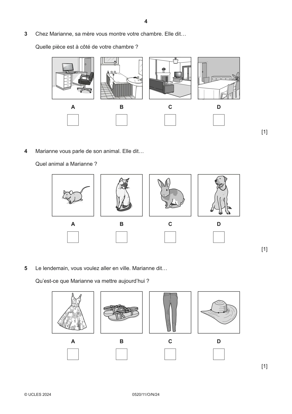 Cambridge IGCSE French - Foreign Language 0520 2024 Oct/Nov Paper 1 · Variant 1 question paper, page 4 of 16
