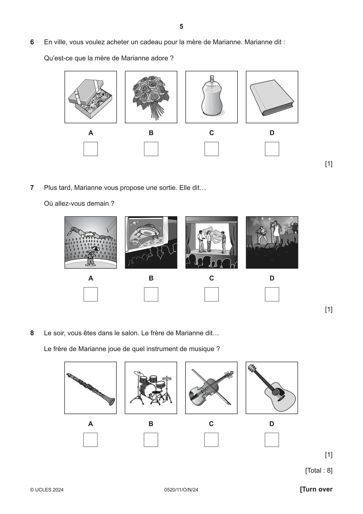 Cambridge IGCSE French - Foreign Language 0520 2024 Oct/Nov Paper 1 · Variant 1 question paper, page 5 of 16