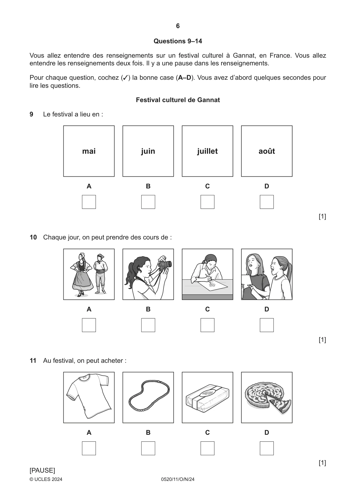 Cambridge IGCSE French - Foreign Language 0520 2024 Oct/Nov Paper 1 · Variant 1 question paper, page 6 of 16