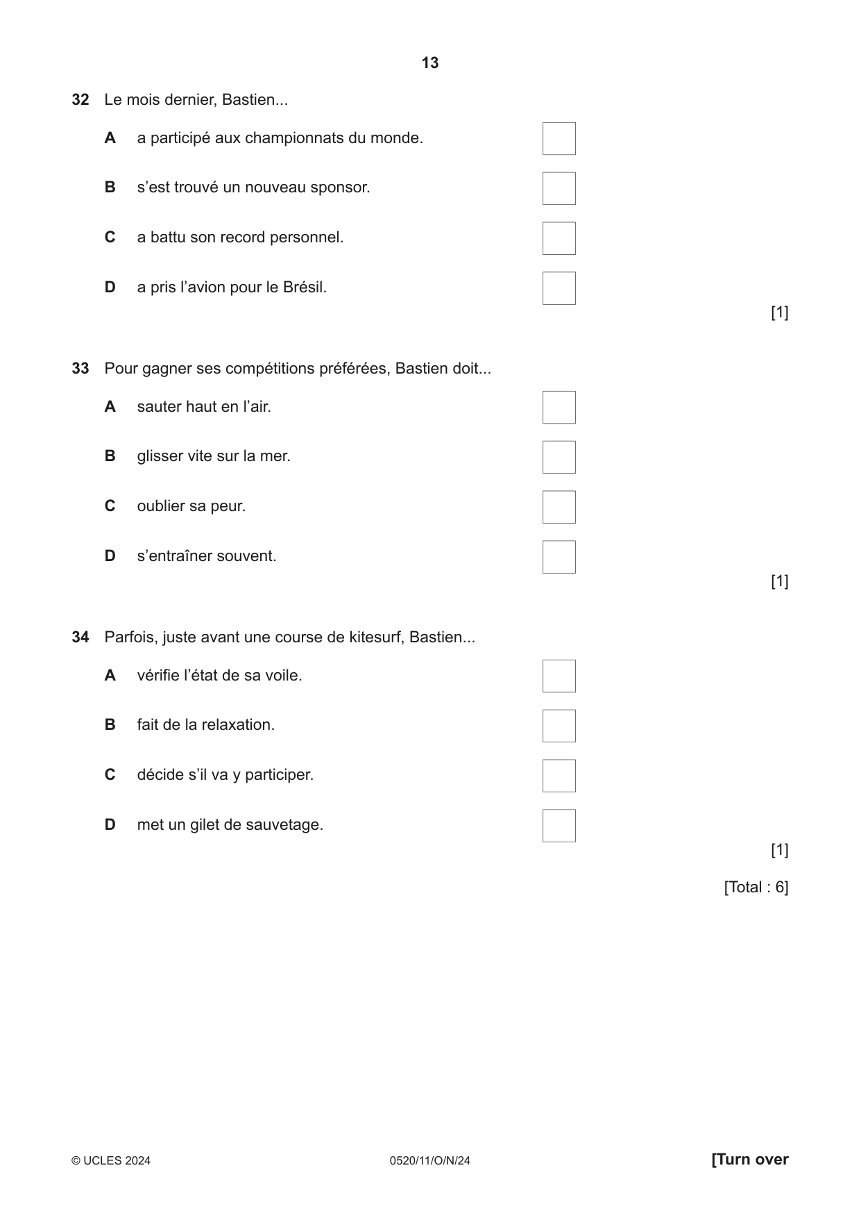Cambridge IGCSE French - Foreign Language 0520 2024 Oct/Nov Paper 1 · Variant 1 question paper, page 13 of 16