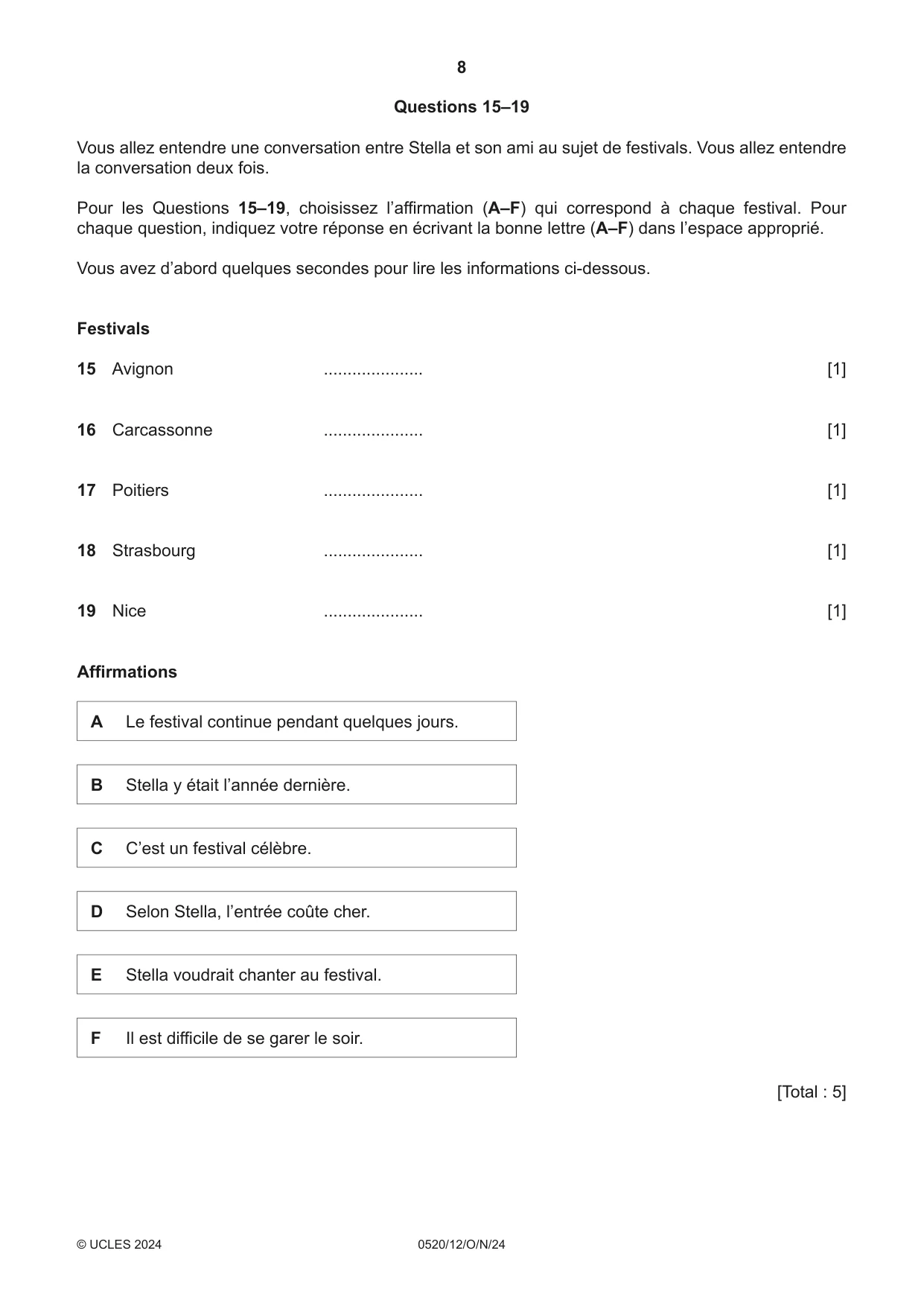 Cambridge IGCSE French - Foreign Language 0520 2024 Oct/Nov Paper 1 · Variant 2 question paper, page 8 of 16