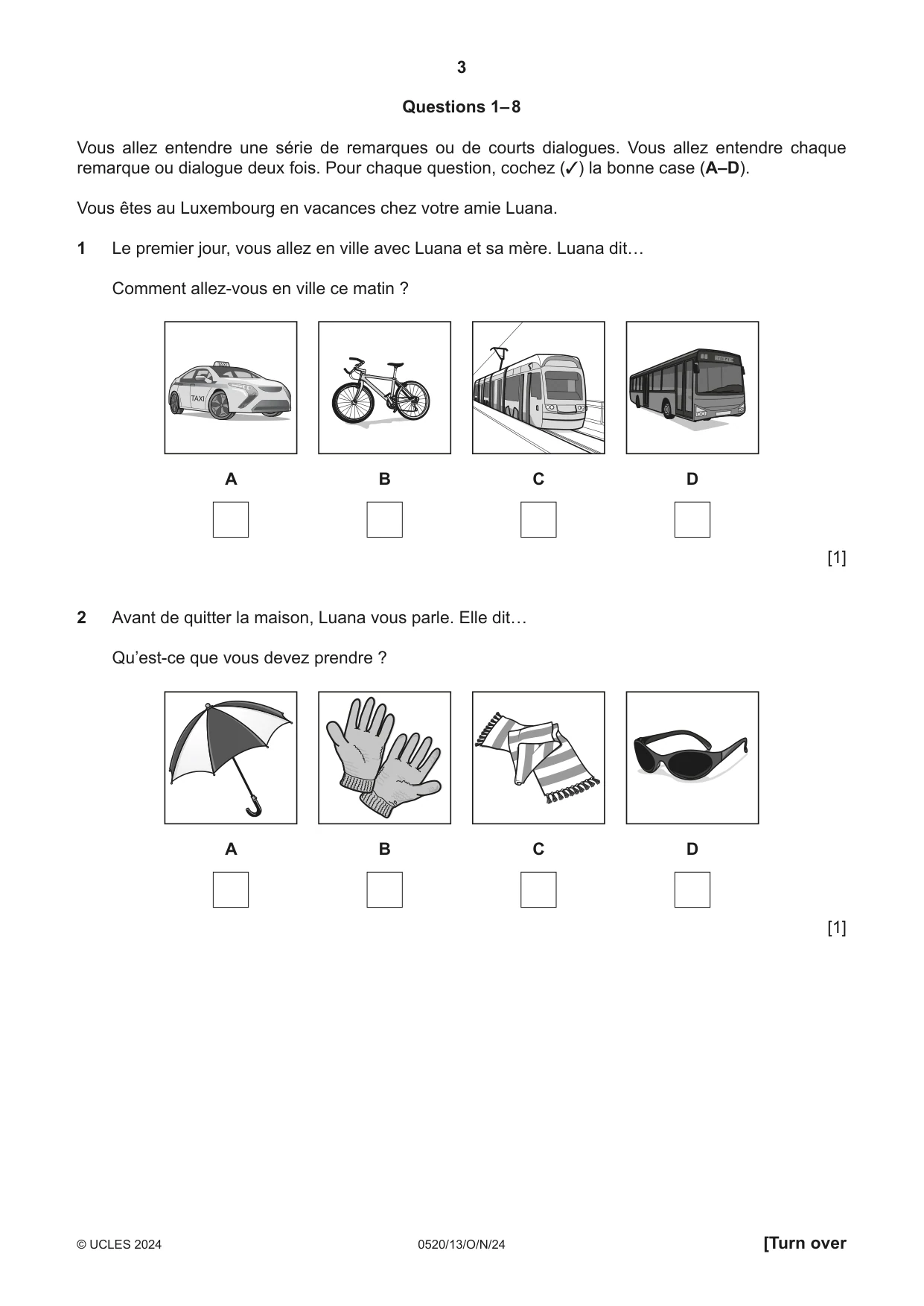 Cambridge IGCSE French - Foreign Language 0520 2024 Oct/Nov Paper 1 · Variant 3 question paper, page 3 of 16