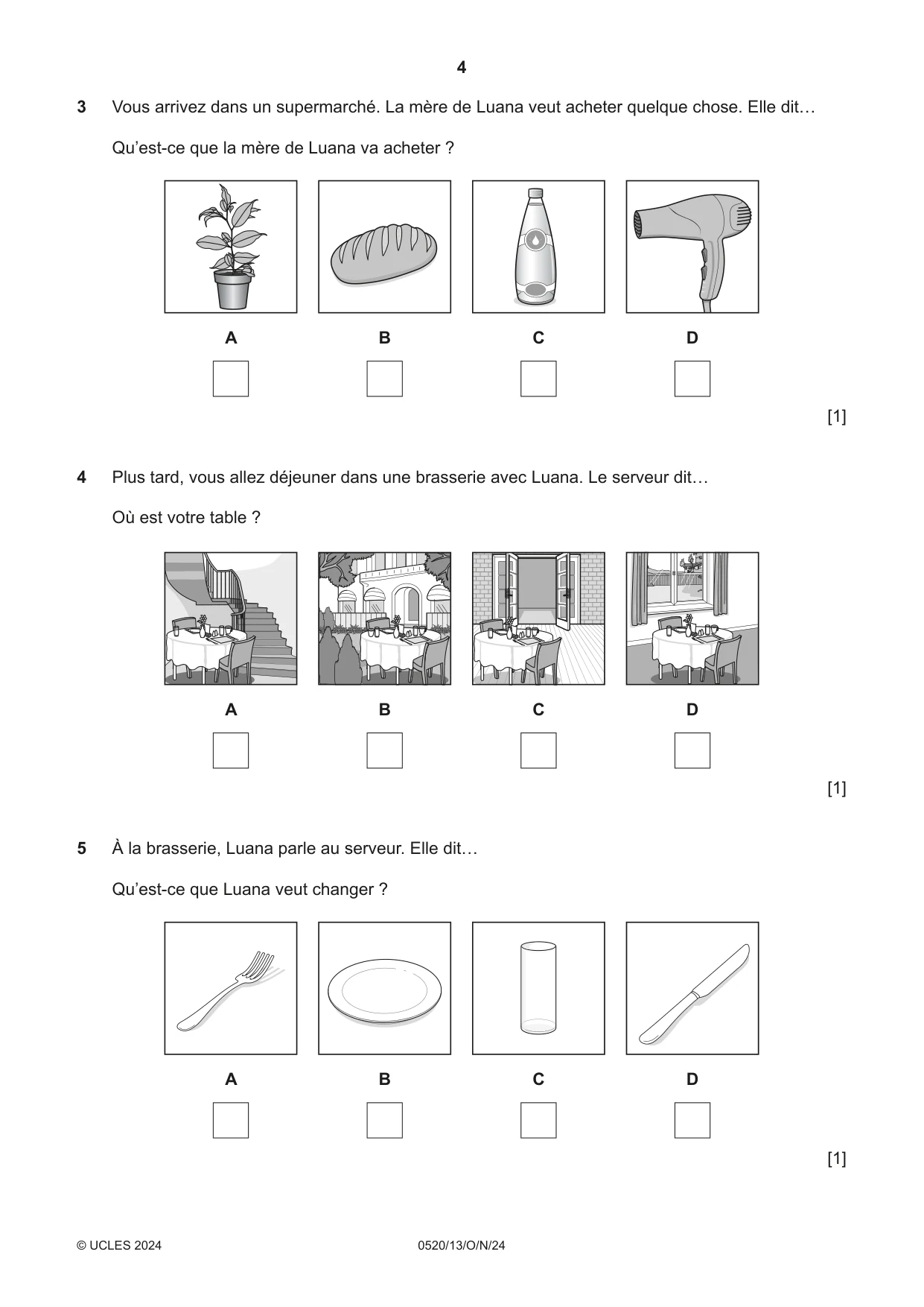 Cambridge IGCSE French - Foreign Language 0520 2024 Oct/Nov Paper 1 · Variant 3 question paper, page 4 of 16