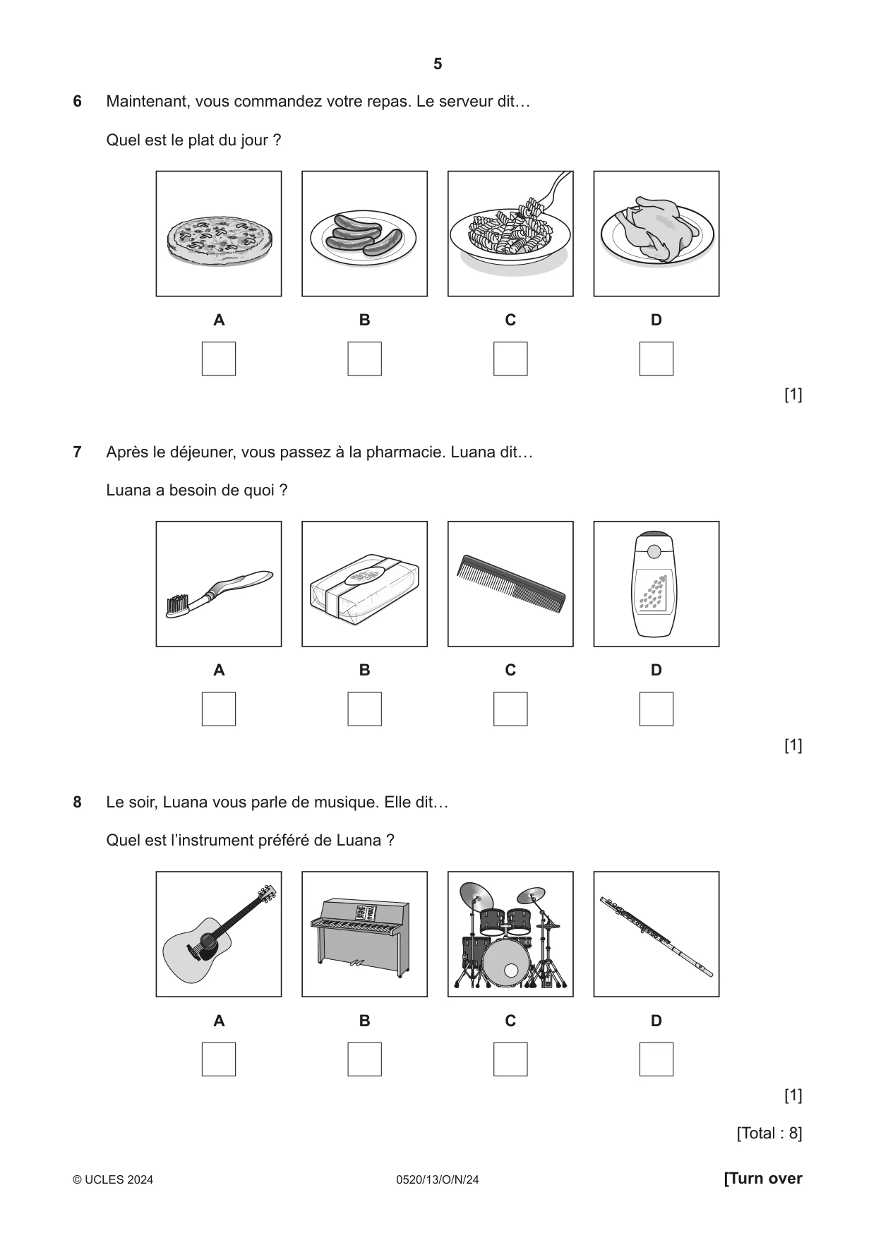 Cambridge IGCSE French - Foreign Language 0520 2024 Oct/Nov Paper 1 · Variant 3 question paper, page 5 of 16