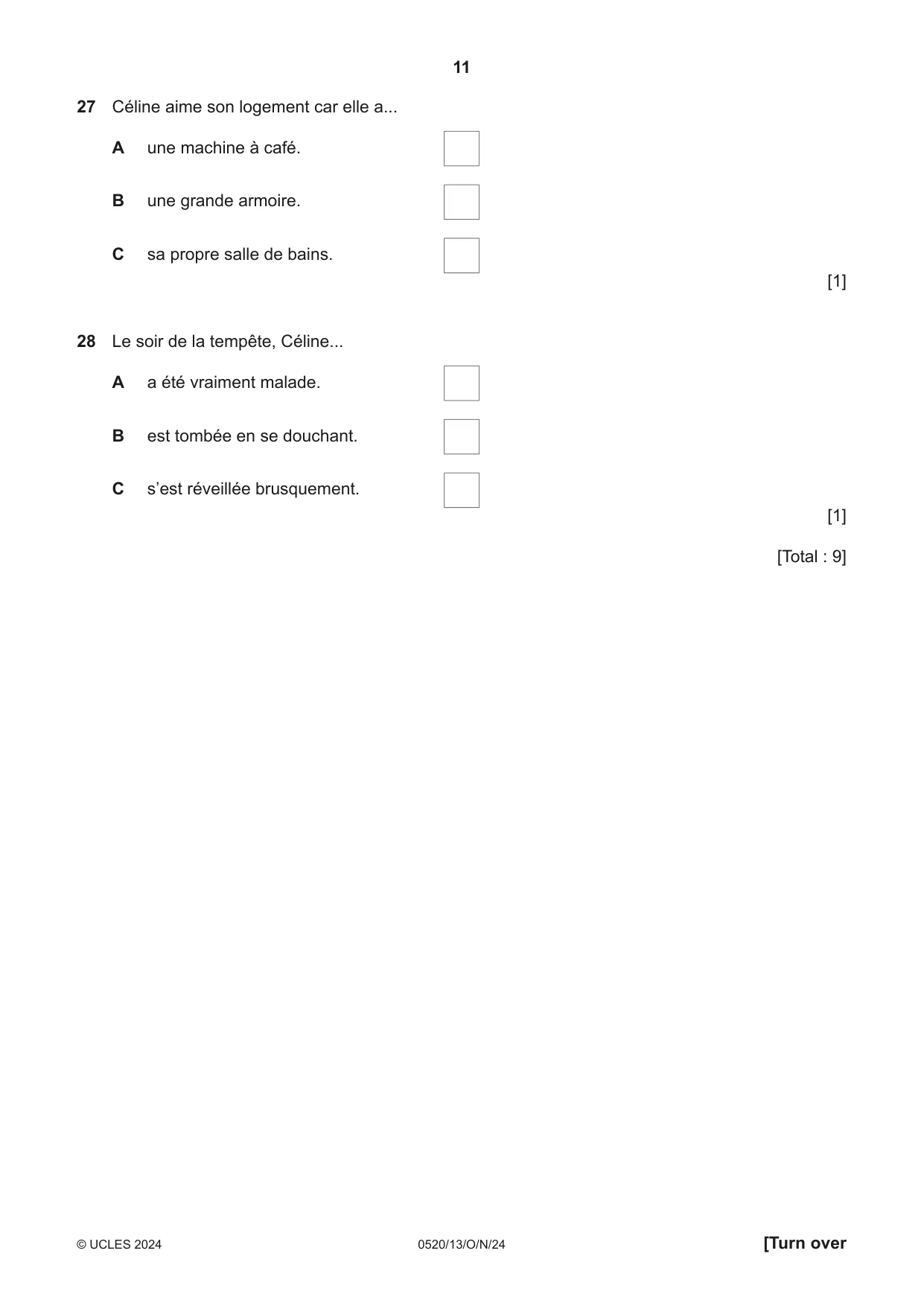 Cambridge IGCSE French - Foreign Language 0520 2024 Oct/Nov Paper 1 · Variant 3 question paper, page 11 of 16
