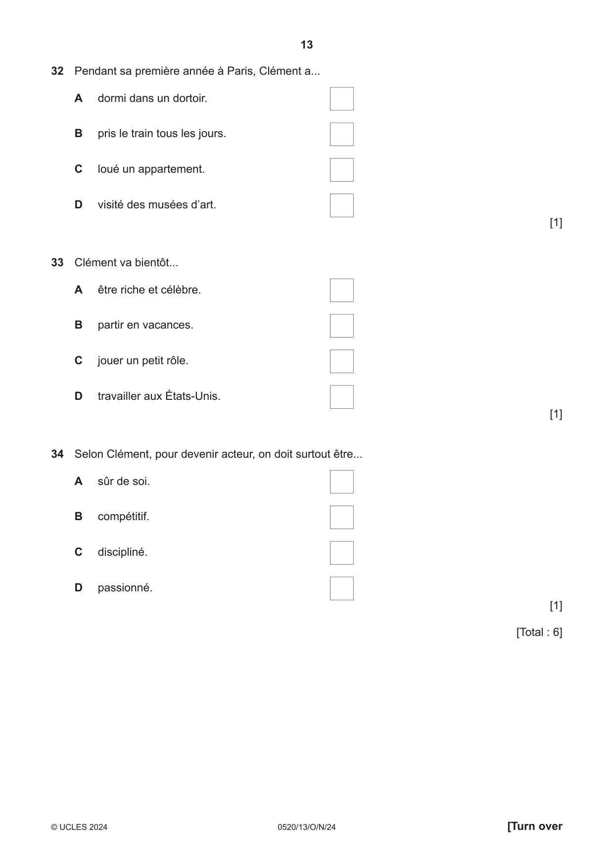 Cambridge IGCSE French - Foreign Language 0520 2024 Oct/Nov Paper 1 · Variant 3 question paper, page 13 of 16