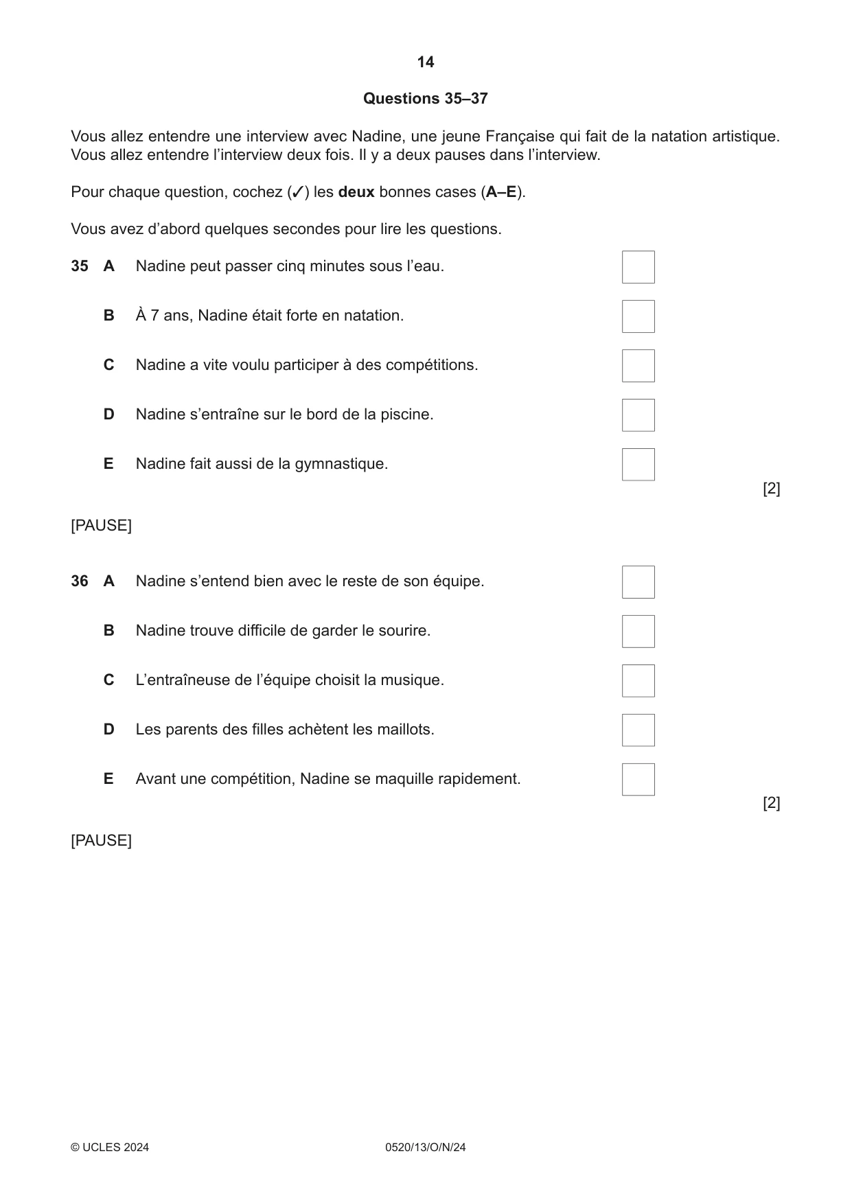Cambridge IGCSE French - Foreign Language 0520 2024 Oct/Nov Paper 1 · Variant 3 question paper, page 14 of 16