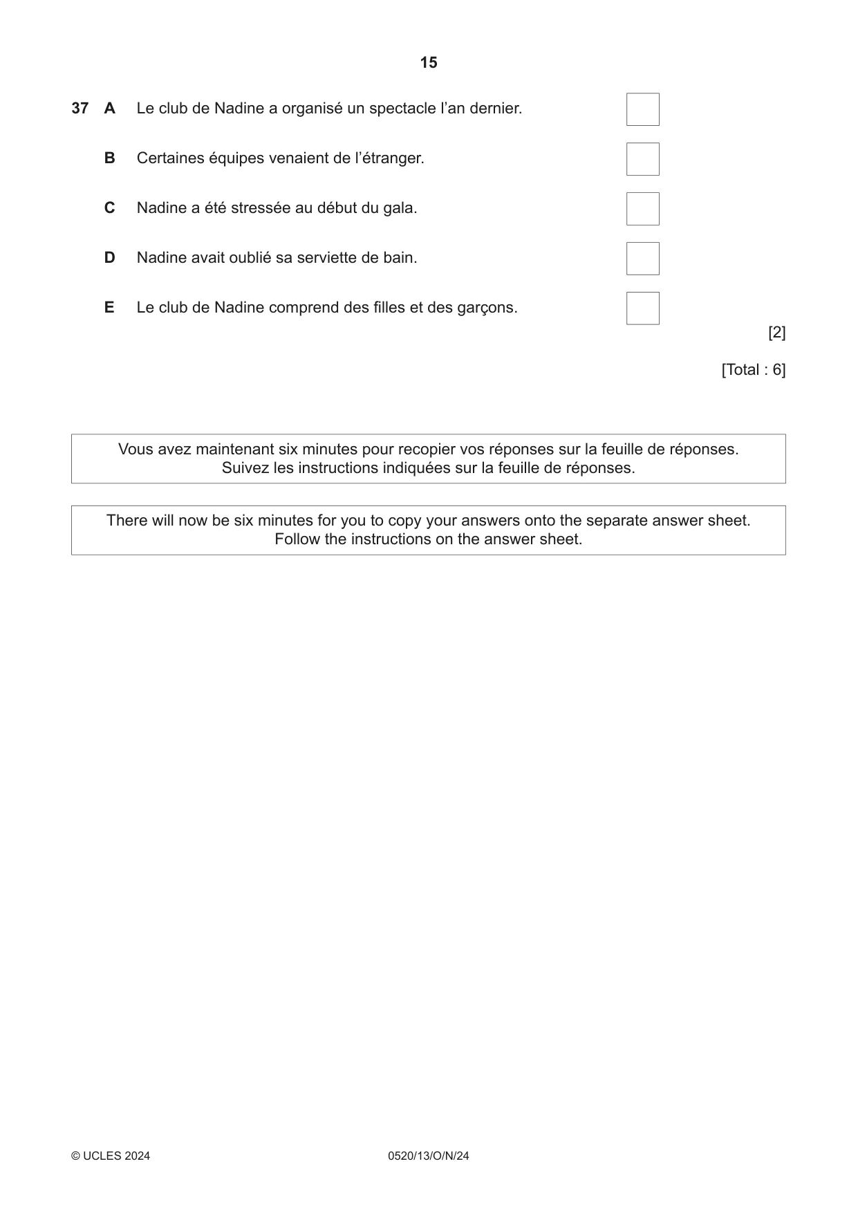 Cambridge IGCSE French - Foreign Language 0520 2024 Oct/Nov Paper 1 · Variant 3 question paper, page 15 of 16