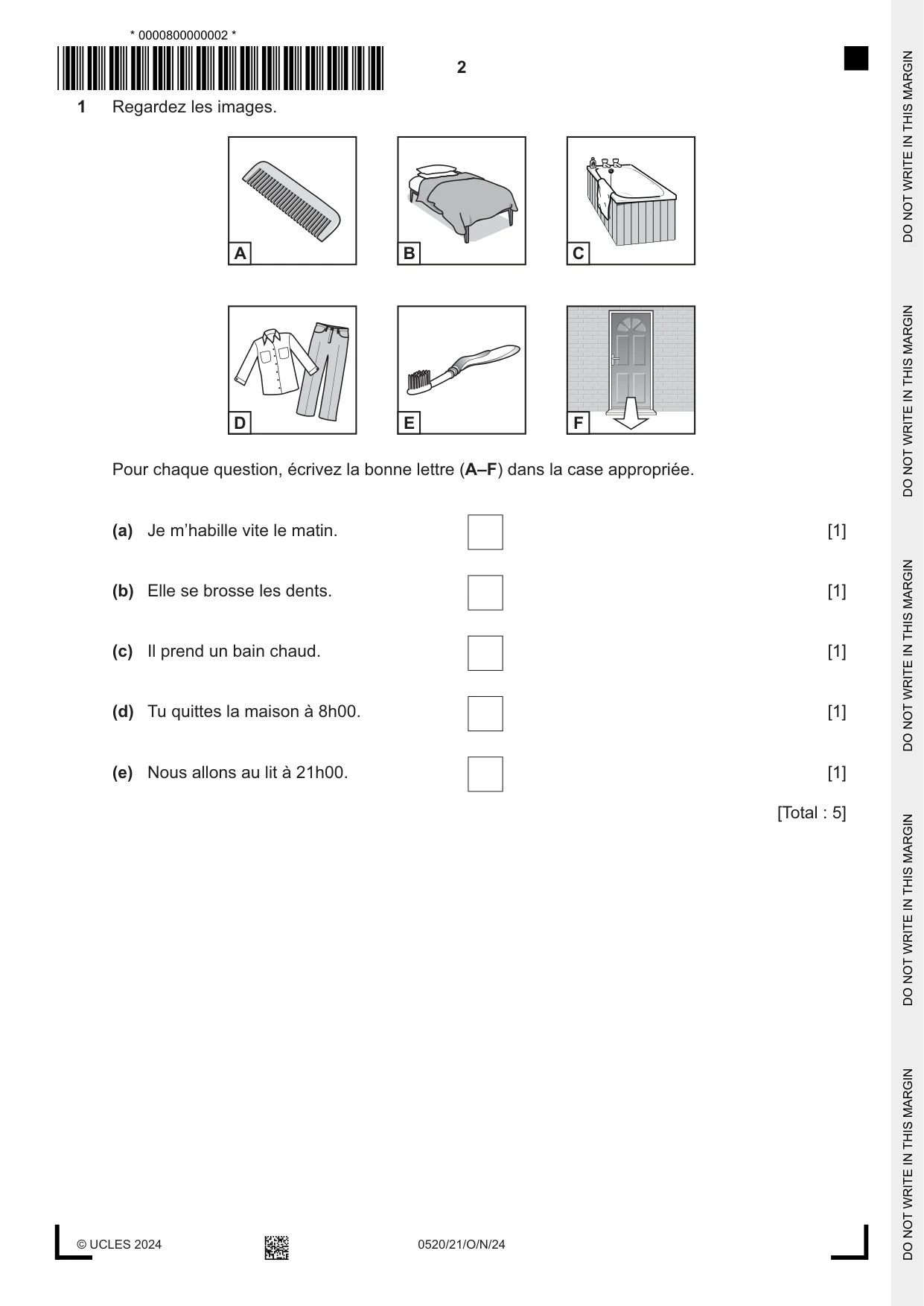 Cambridge IGCSE French - Foreign Language 0520 2024 Oct/Nov Paper 2 · Variant 1 question paper, page 2 of 12