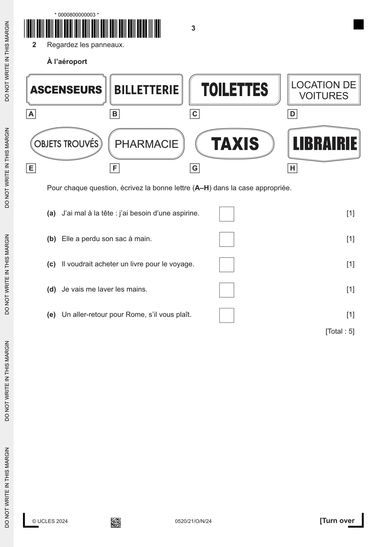 Cambridge IGCSE French - Foreign Language 0520 2024 Oct/Nov Paper 2 · Variant 1 question paper, page 3 of 12