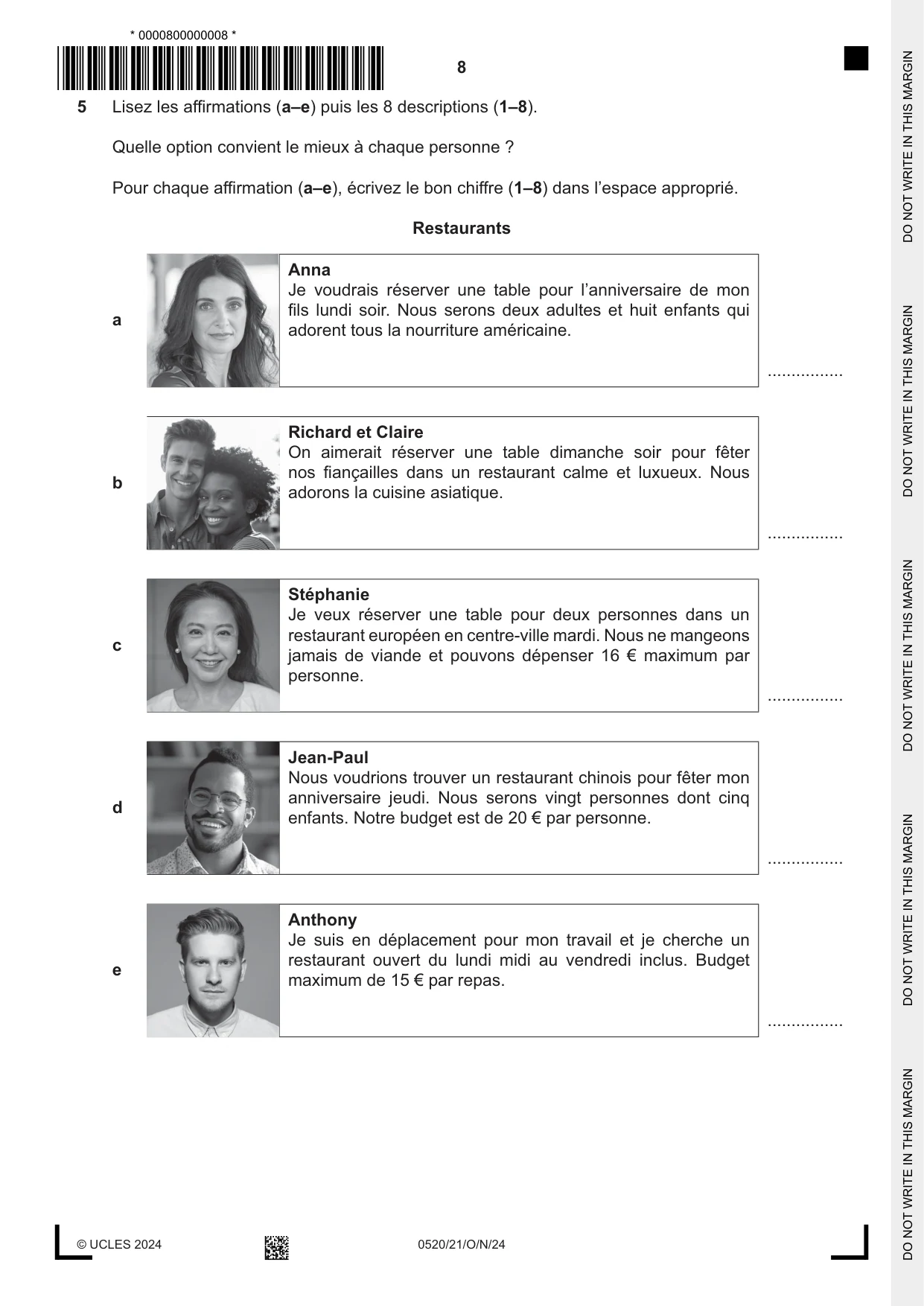 Cambridge IGCSE French - Foreign Language 0520 2024 Oct/Nov Paper 2 · Variant 1 question paper, page 8 of 12