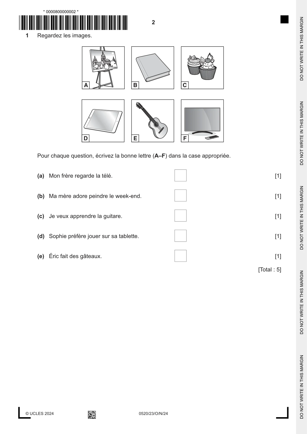 Cambridge IGCSE French - Foreign Language 0520 2024 Oct/Nov Paper 2 · Variant 3 question paper, page 2 of 12