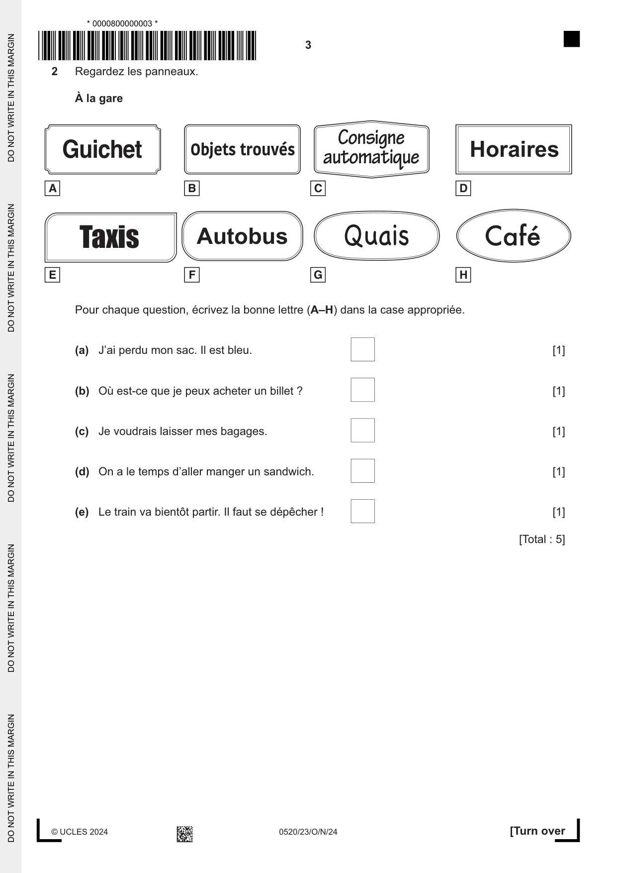Cambridge IGCSE French - Foreign Language 0520 2024 Oct/Nov Paper 2 · Variant 3 question paper, page 3 of 12