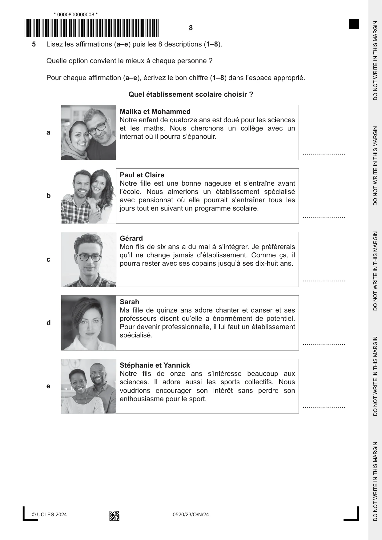 Cambridge IGCSE French - Foreign Language 0520 2024 Oct/Nov Paper 2 · Variant 3 question paper, page 8 of 12