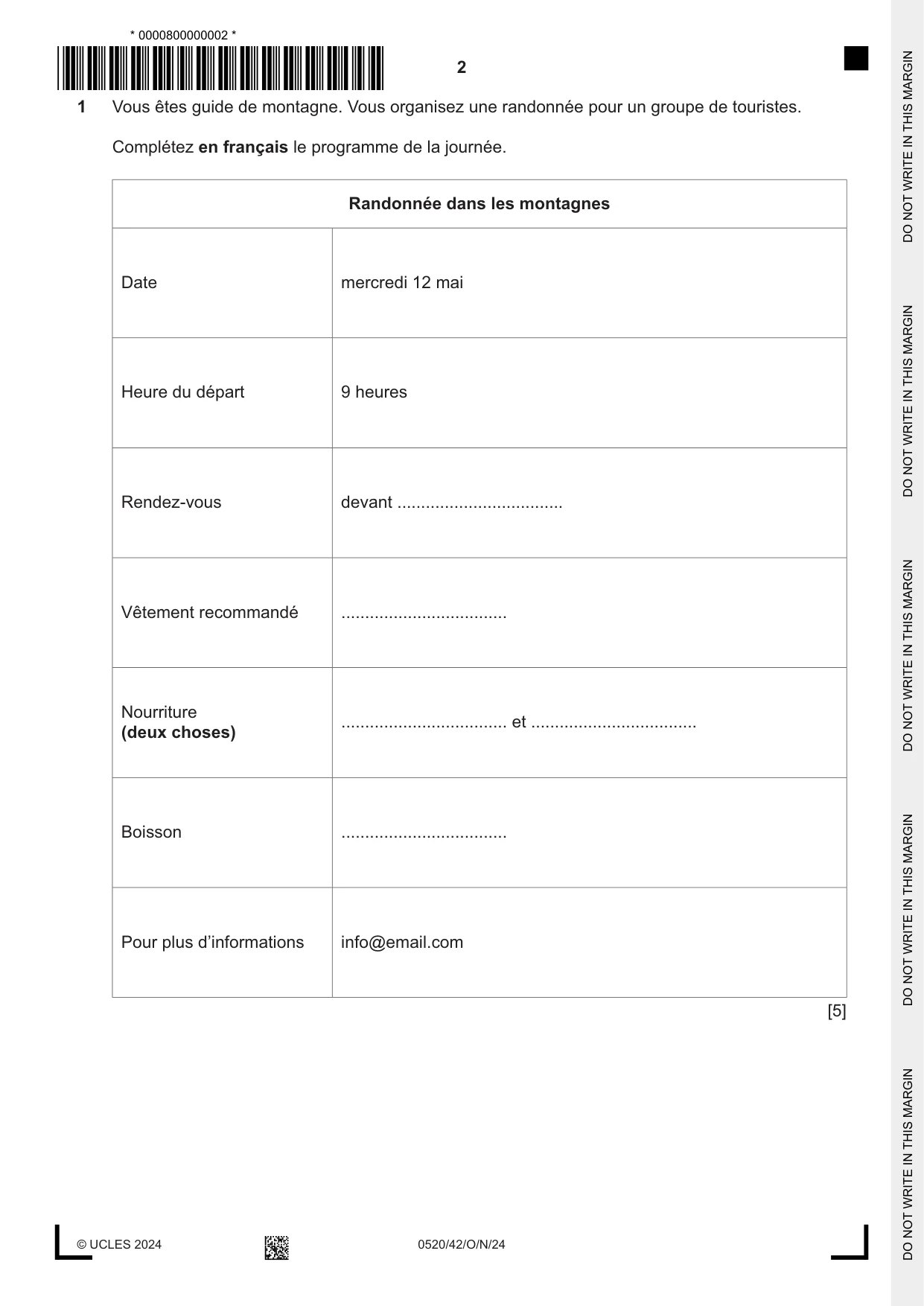 Cambridge IGCSE French - Foreign Language 0520 2024 Oct/Nov Paper 4 · Variant 2 question paper, page 2 of 8